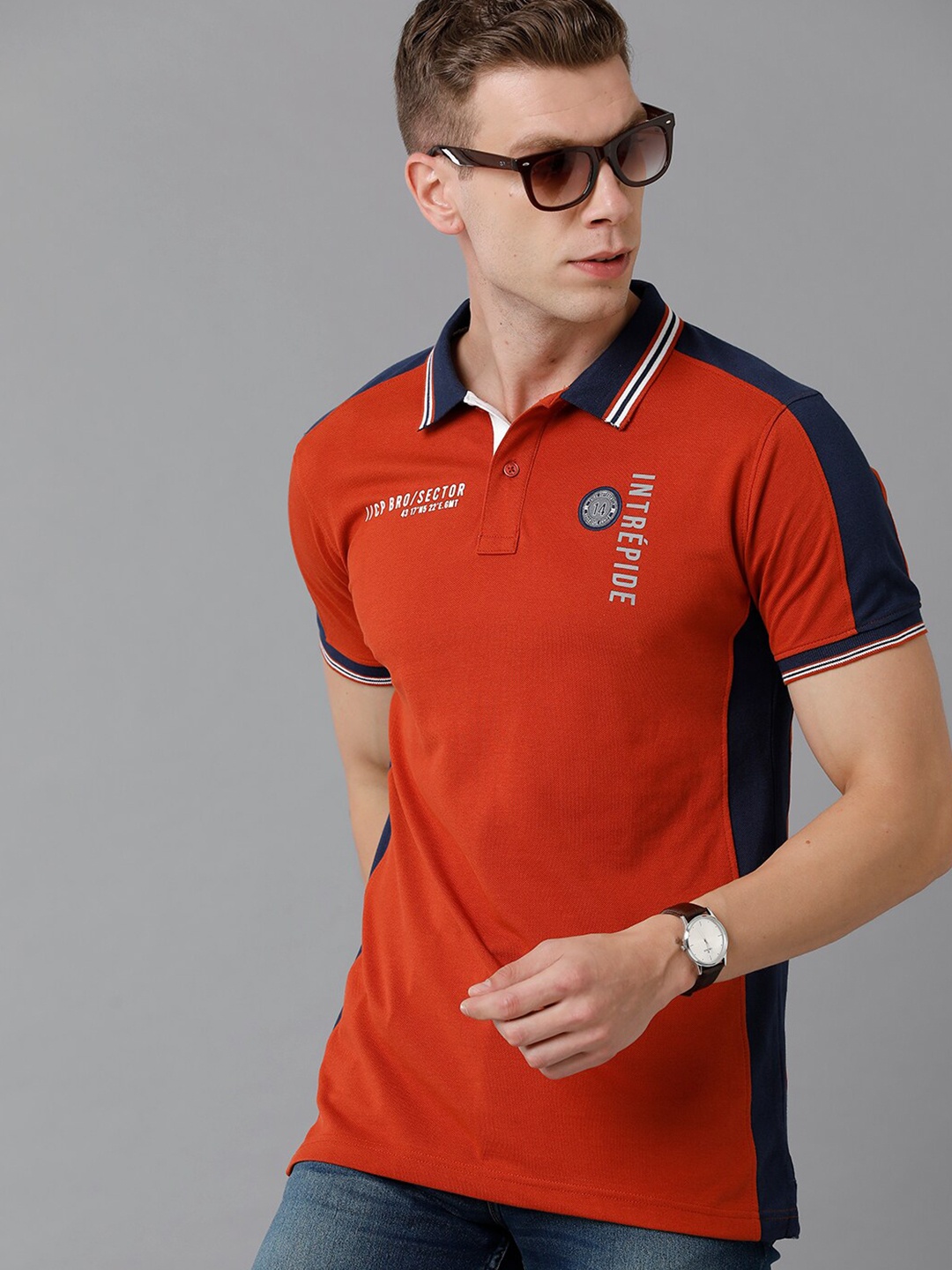 

CP BRO Men Red Polo Collar Slim Fit T-shirt