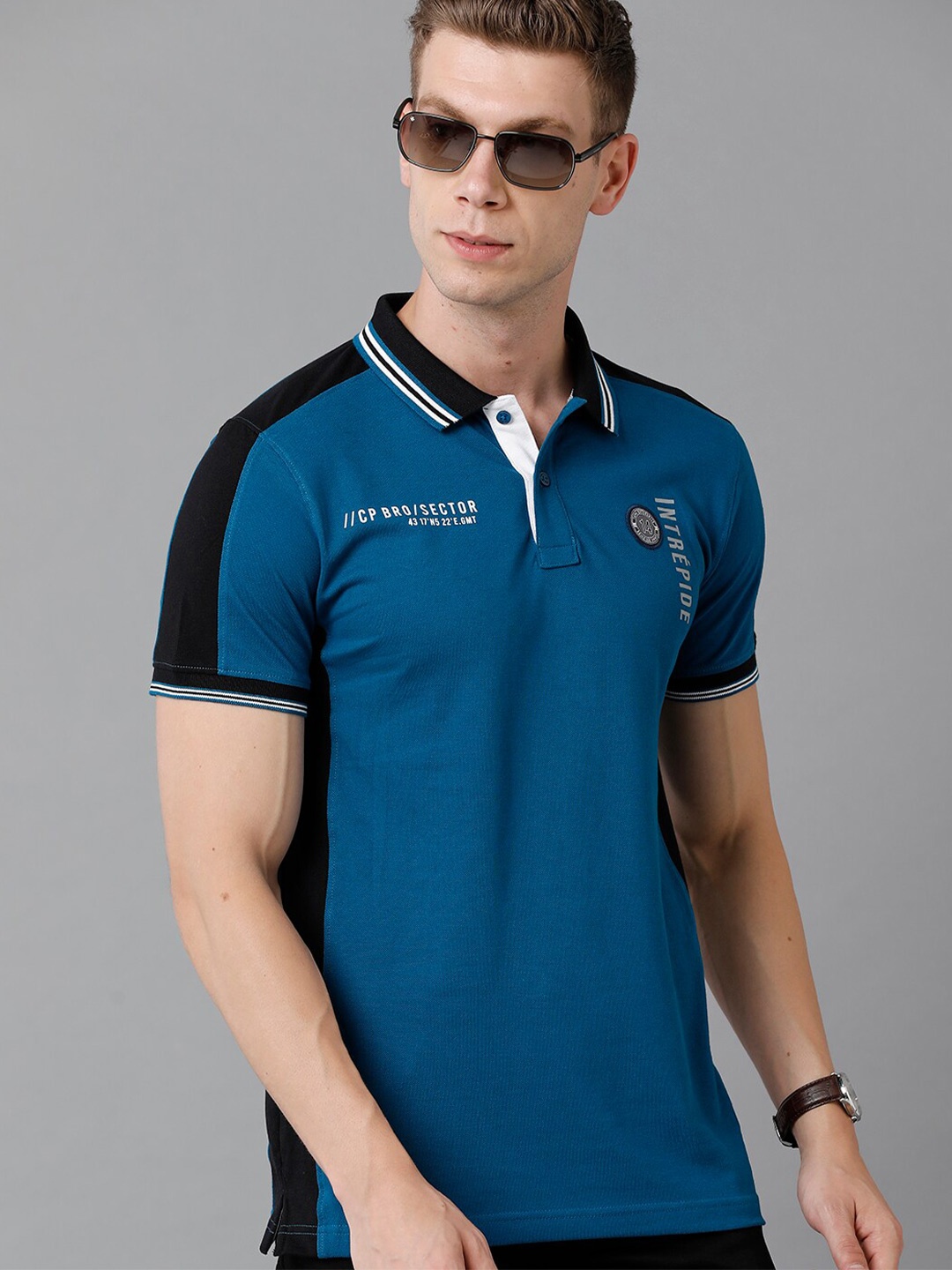 

CP BRO Men Blue Polo Collar Slim Fit T-shirt