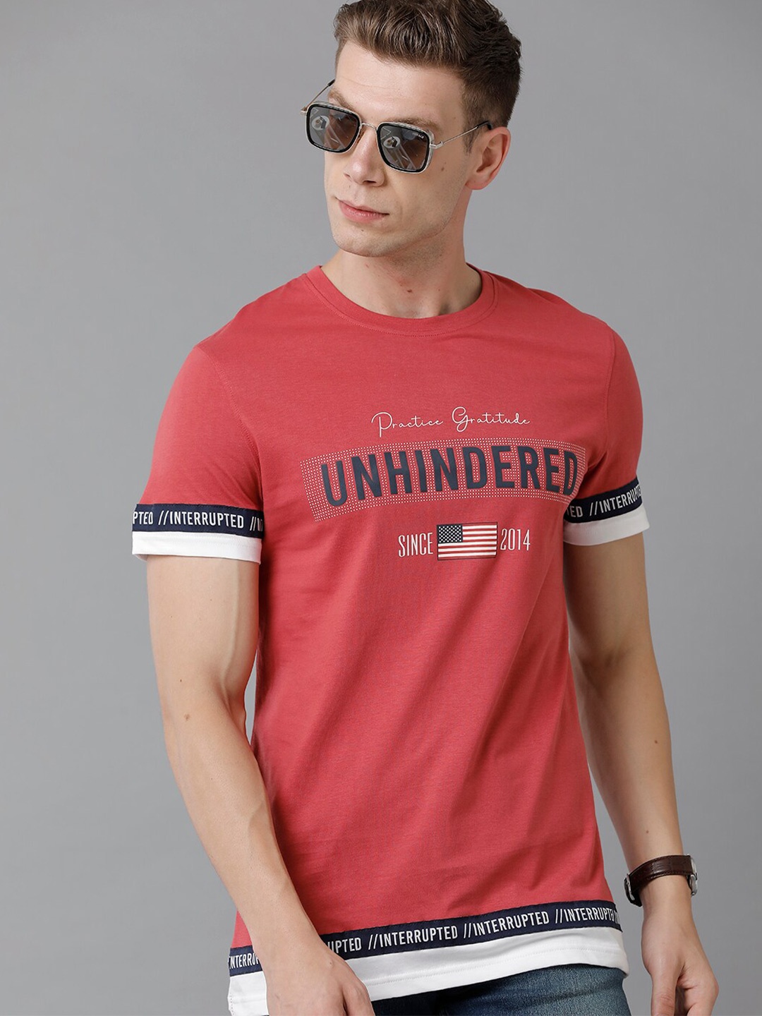 

CP BRO Men Red & White Typography Printed Slim Fit T-shirt