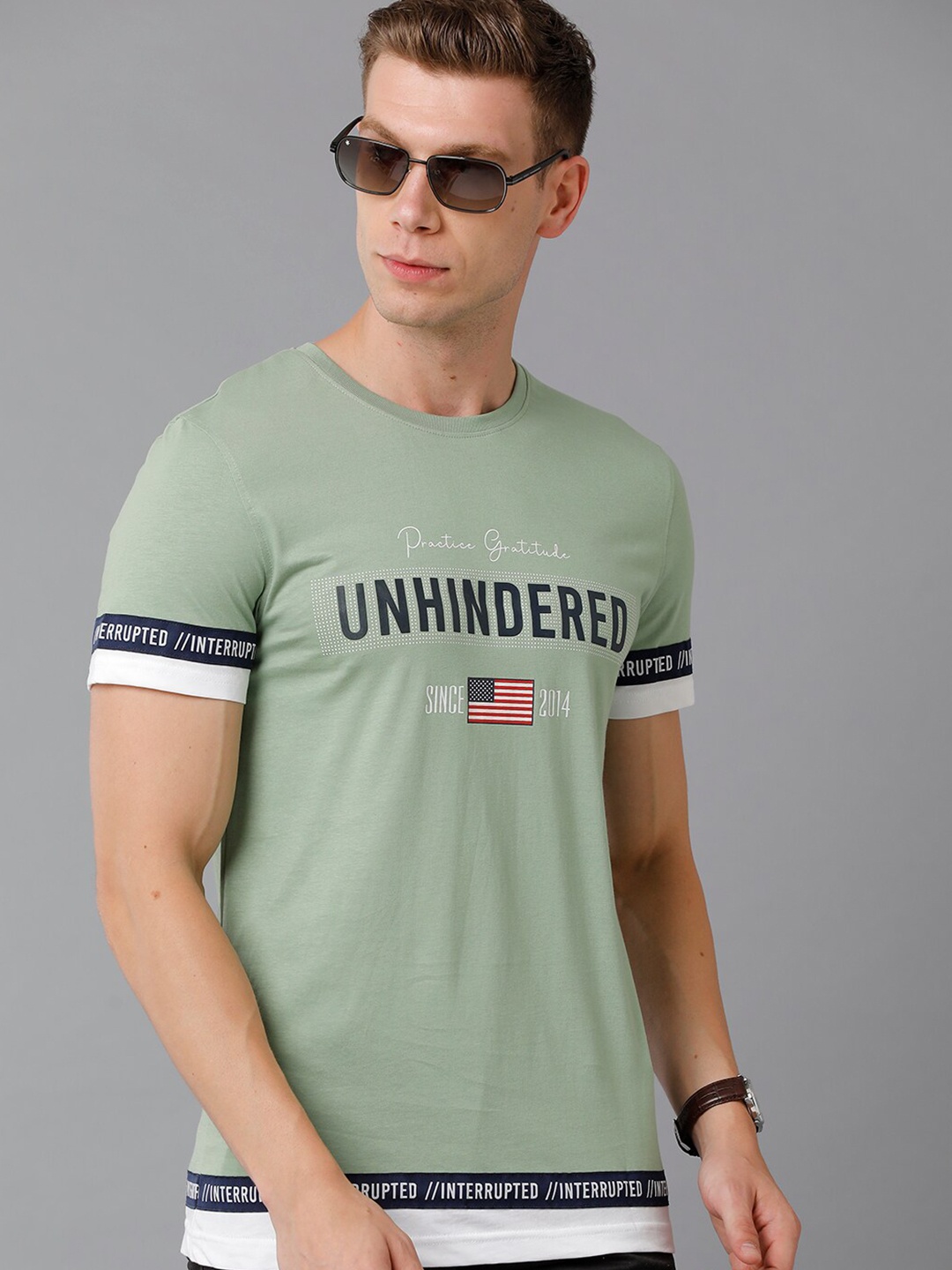 

CP BRO Men Green & White Typography Printed Slim Fit T-shirt