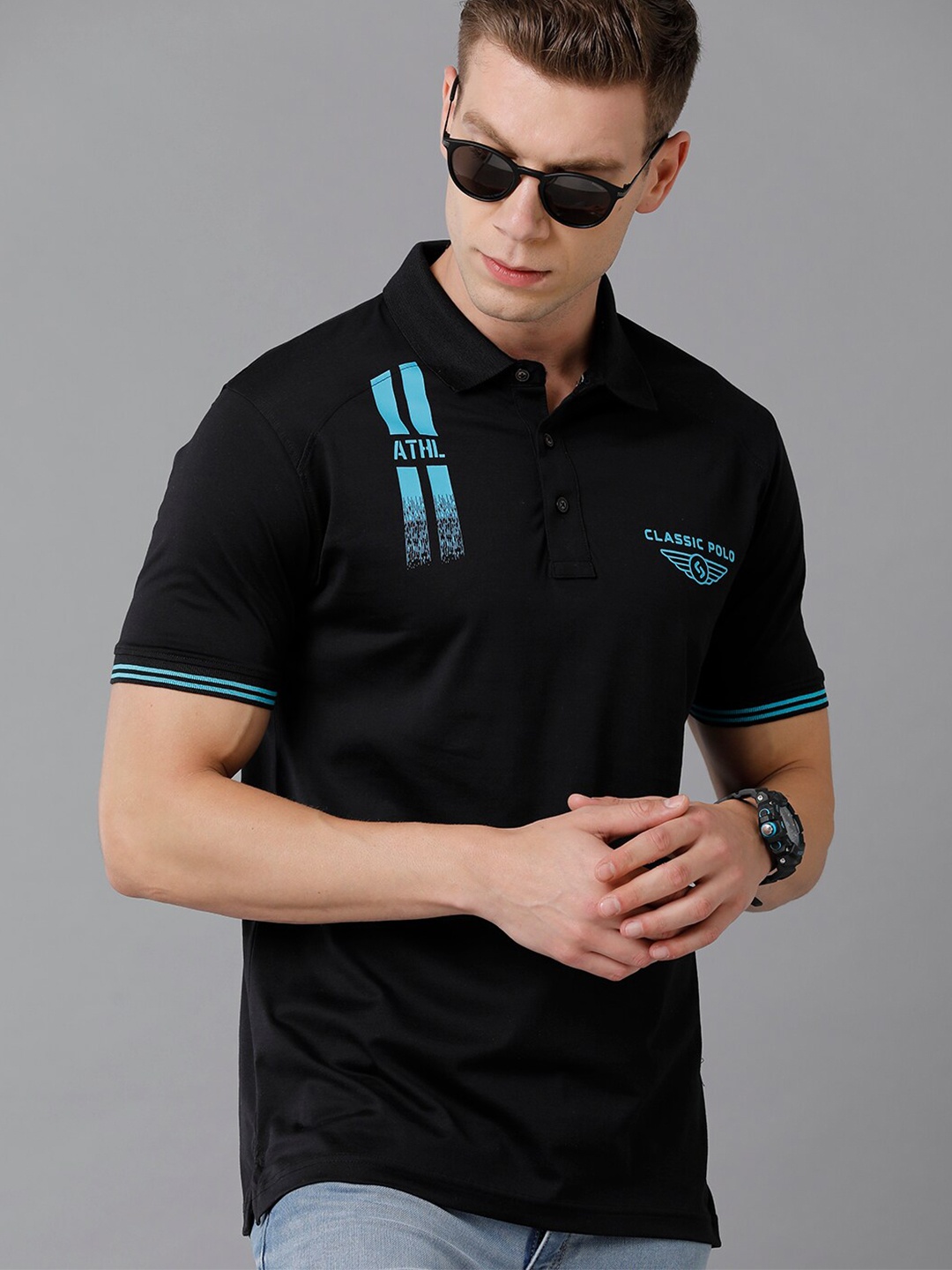 

Classic Polo Men Black Polo Collar Slim Fit T-shirt