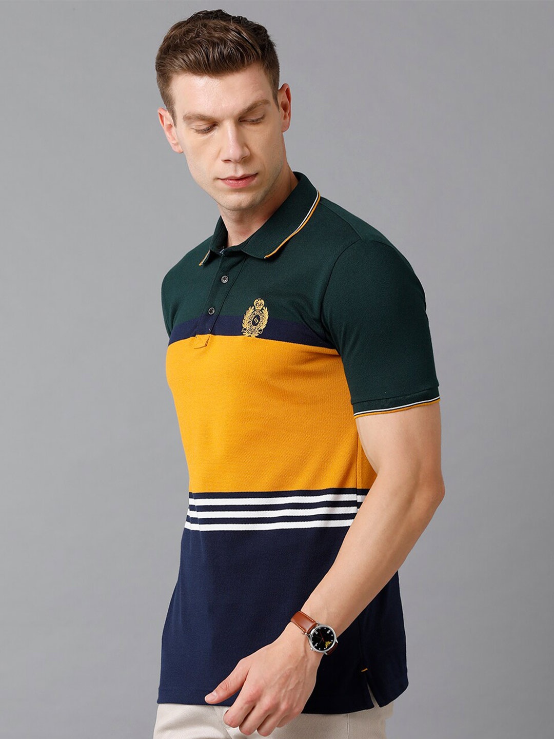 

Classic Polo Men Green & Yellow Colourblocked Cotton T-shirt