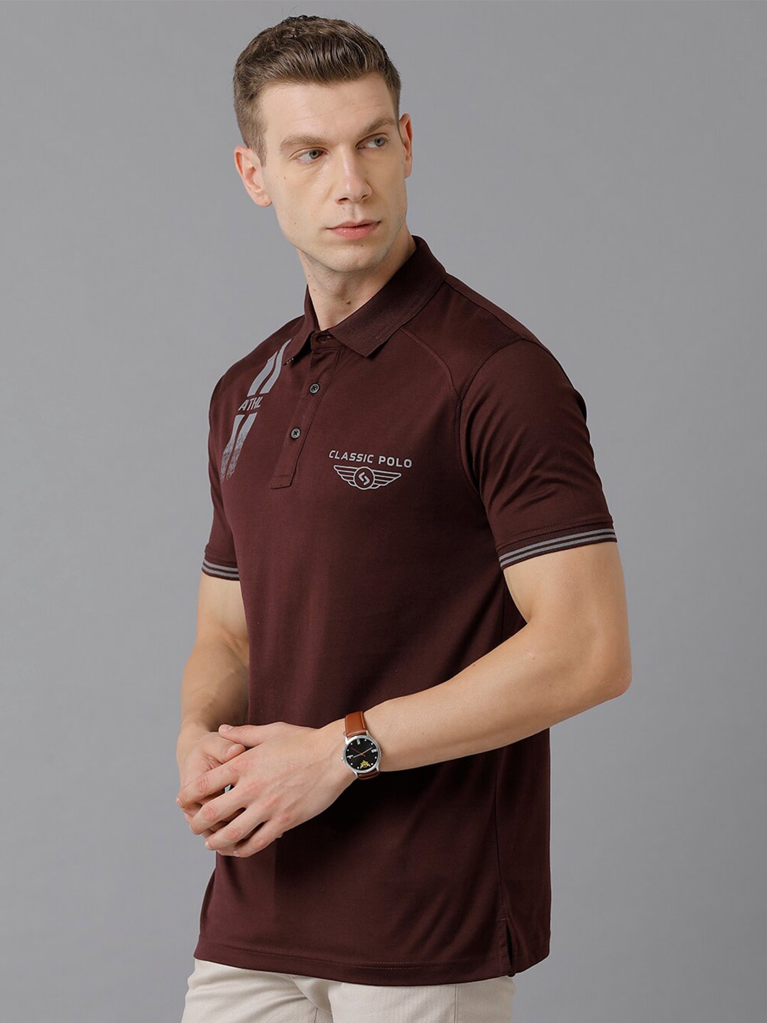 

Classic Polo Men Brown Polo Collar Slim Fit Cotton T-shirt