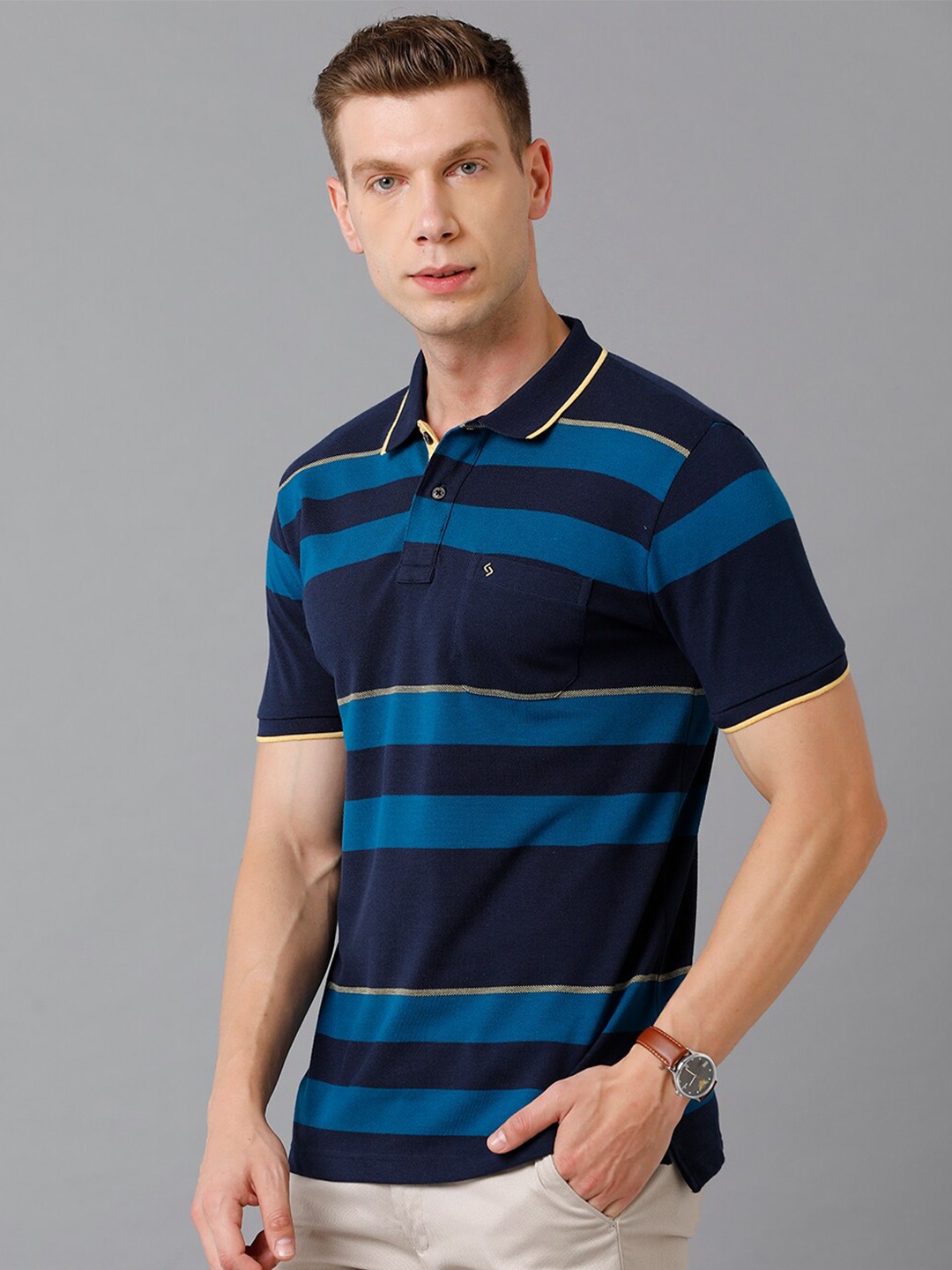 

Classic Polo Men Multicoloured Striped Cotton Slim Fit T-shirt, Multi