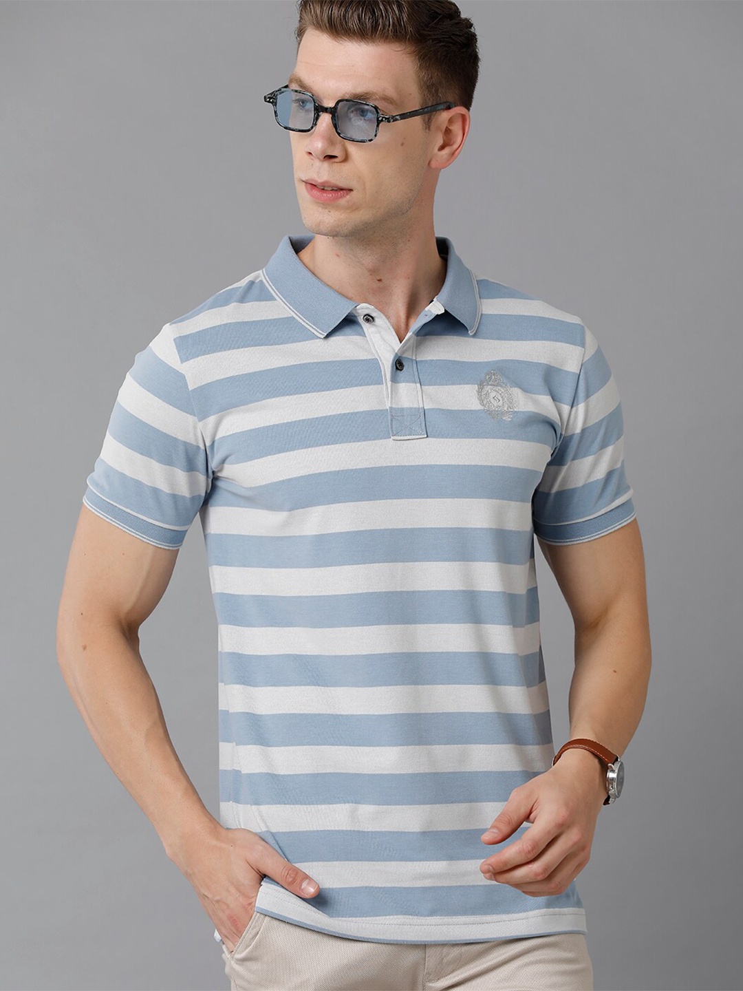 

Classic Polo Men Multicoloured Striped Polo Collar Slim Fit Cotton T-shirt, Multi