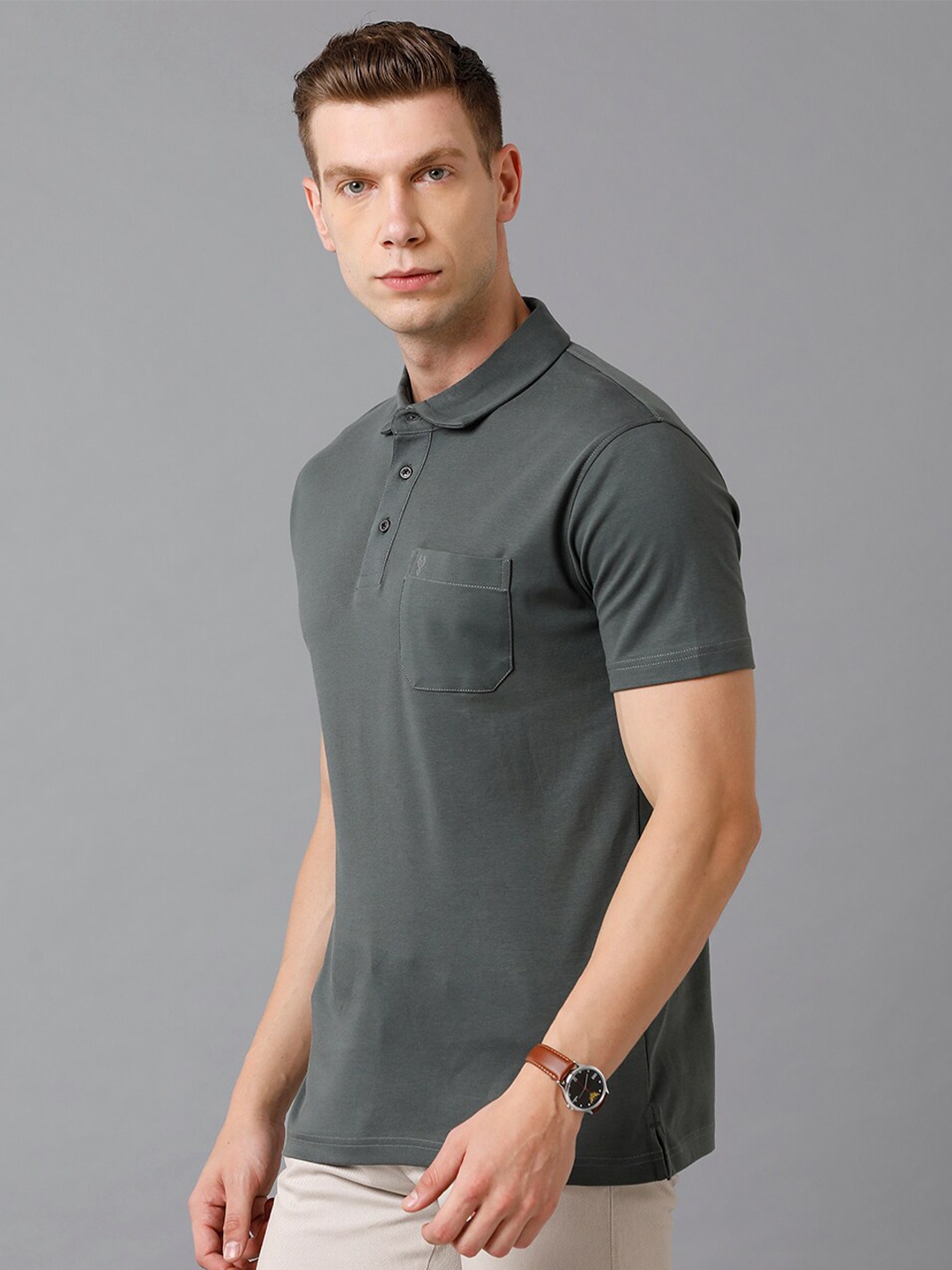 

Classic Polo Men Green Polo Collar Slim Fit Cotton T-shirt