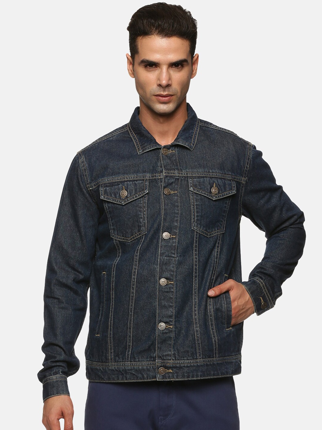 

Old Grey Men Blue Pure Cotton Denim Jacket