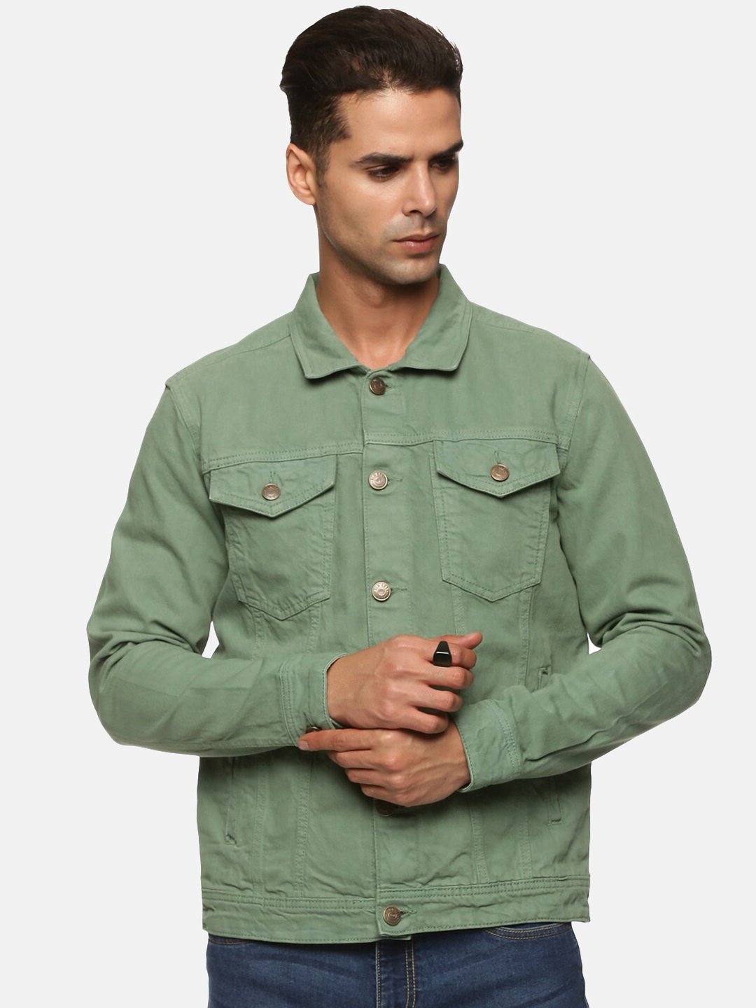 

Old Grey Men Green Pure Cotton Denim Jacket