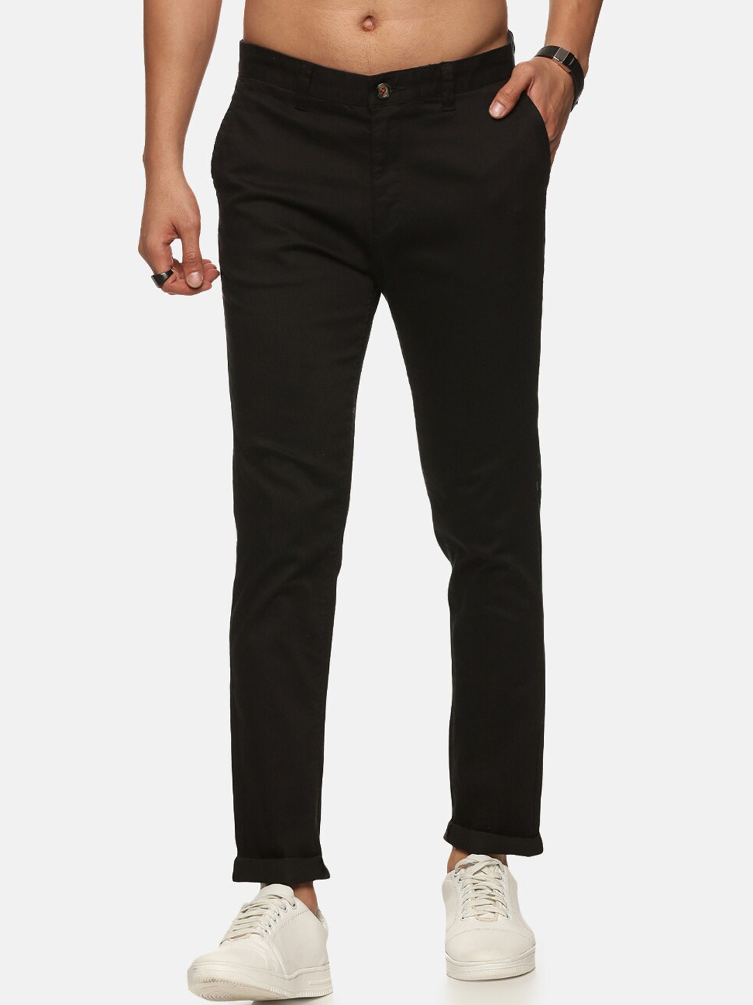 

Old Grey Men Black Slim Fit Cotton Trousers