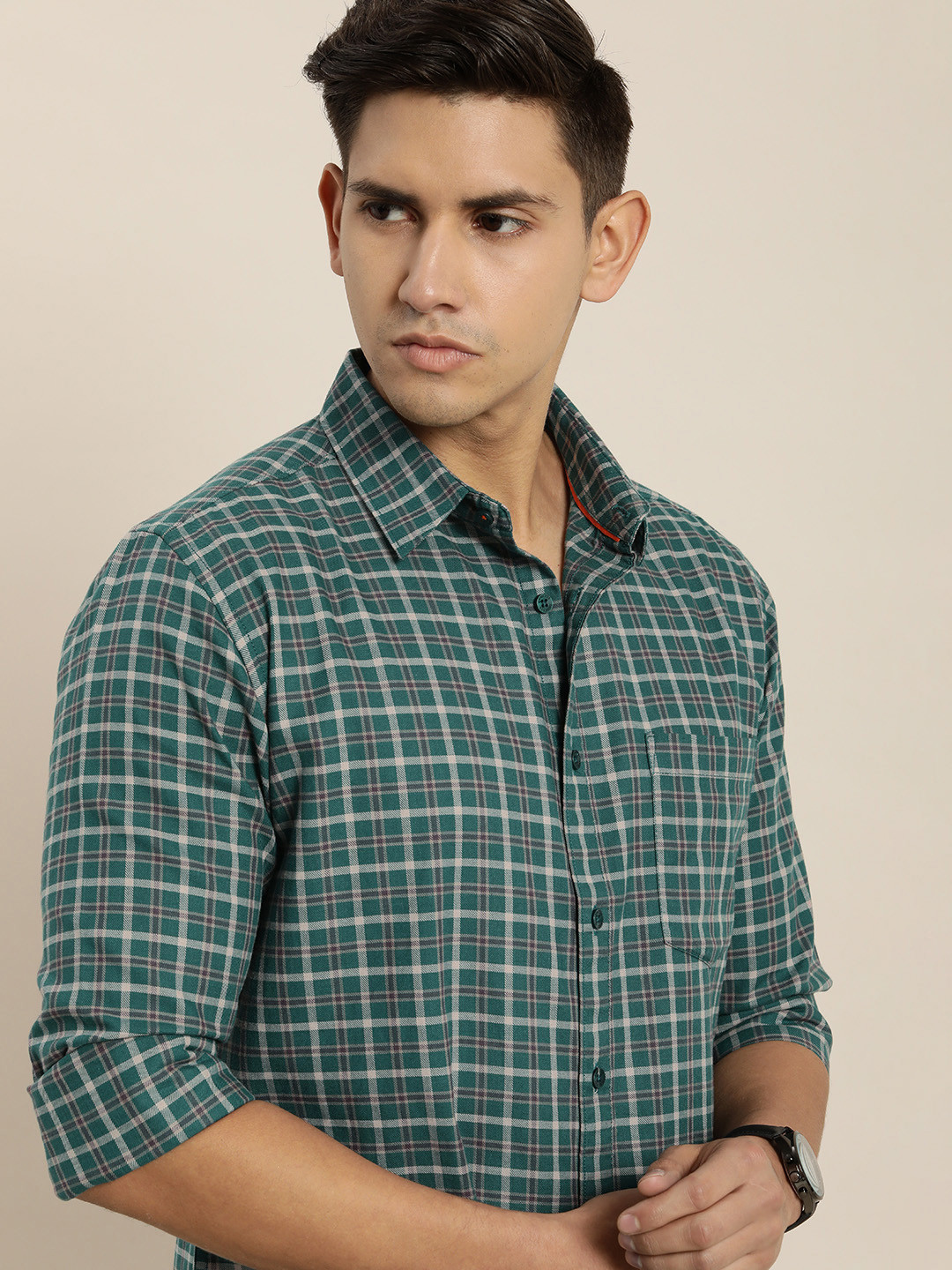 

INVICTUS Men Pure Cotton Sport Slim Fit Checked Casual Shirt, Green