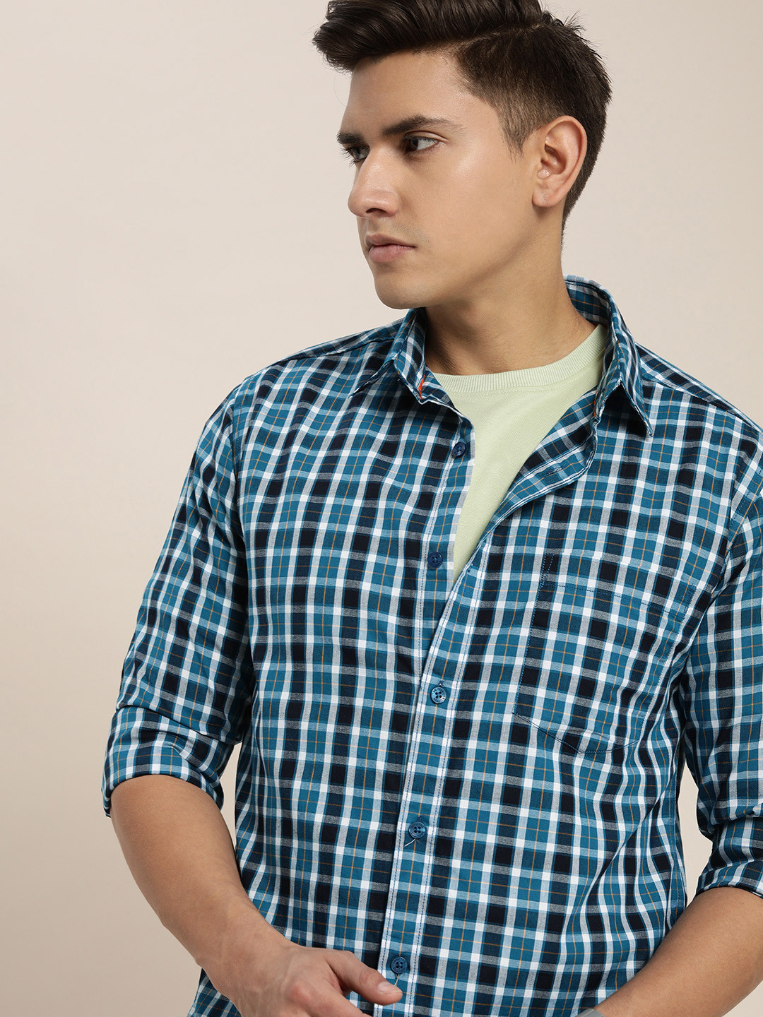 

INVICTUS Men Slim Fit Tartan Checks Pure Cotton Casual Shirt, Blue