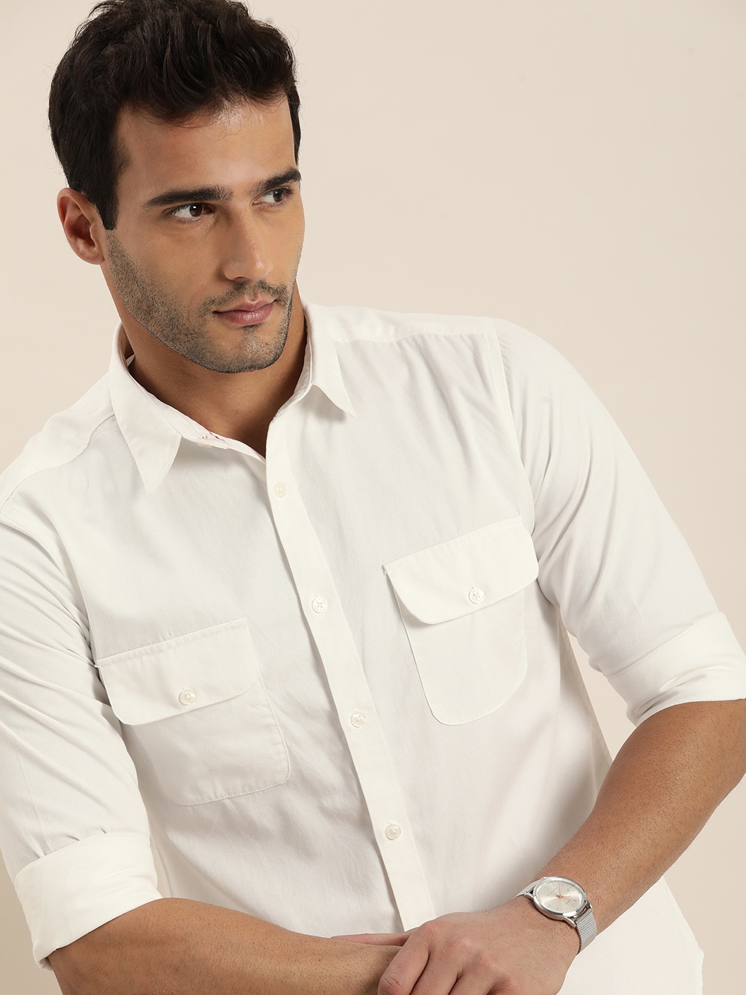

INVICTUS Men White Solid Slim Fit Pure Cotton Casual Shirt