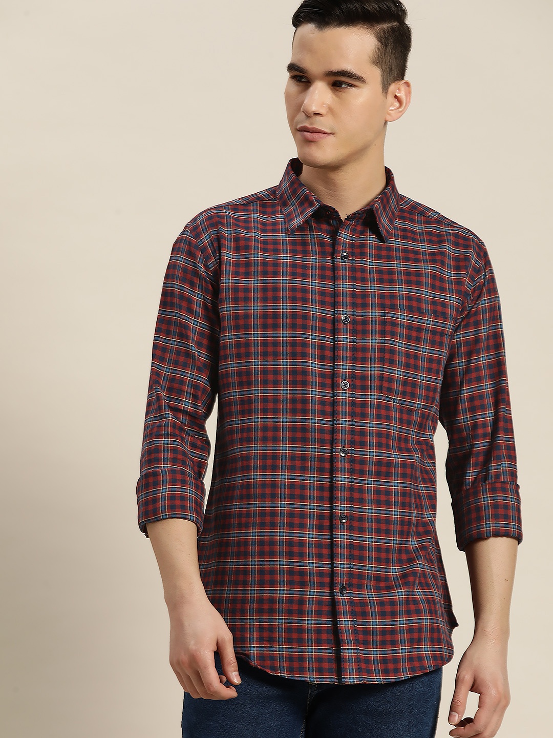 

INVICTUS Pure Cotton Tartan Checked Slim-Fit Casual Shirt, Rust