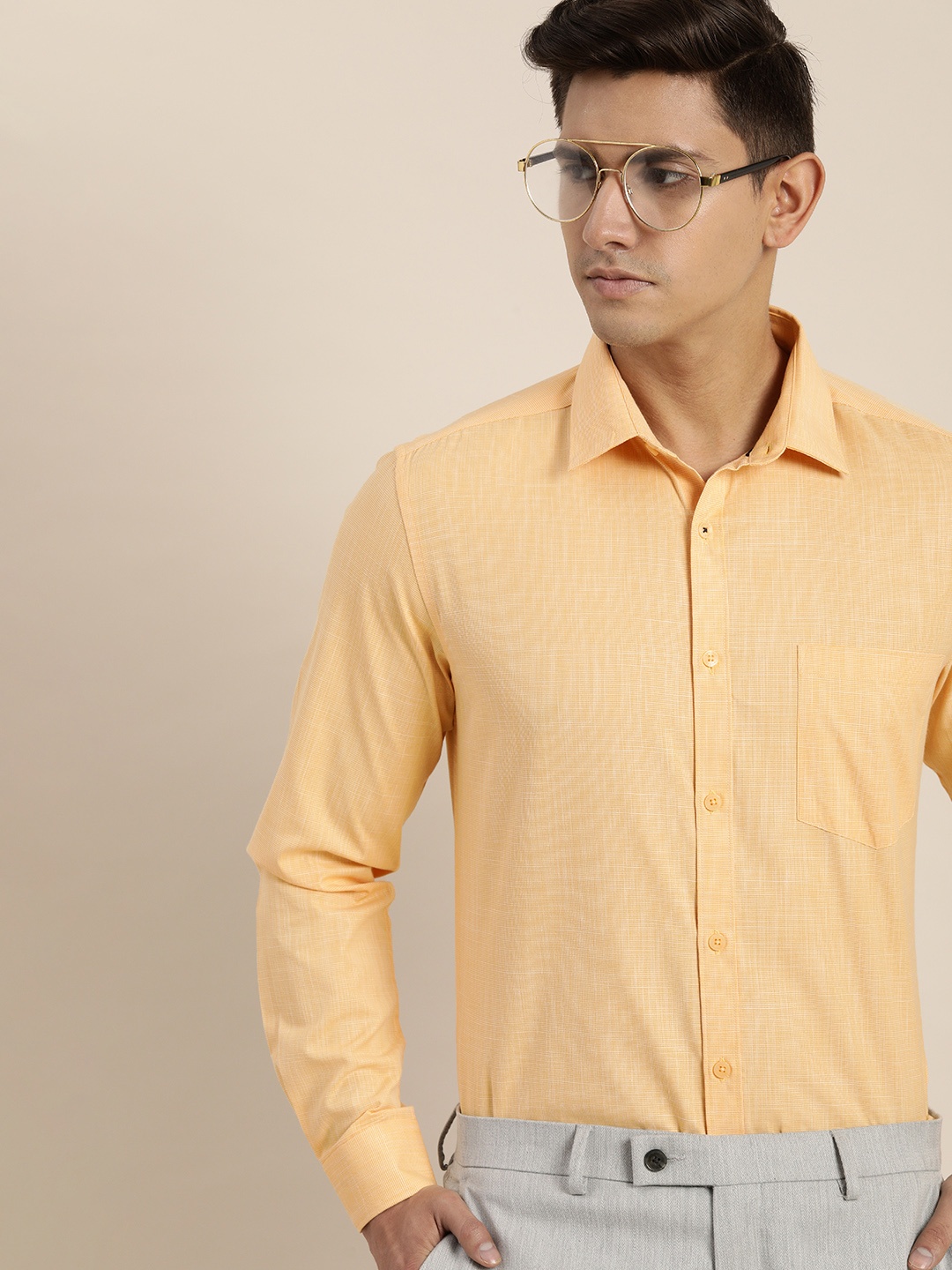 

INVICTUS Men Slim Fit Micro Checks Checked Formal Shirt, Yellow