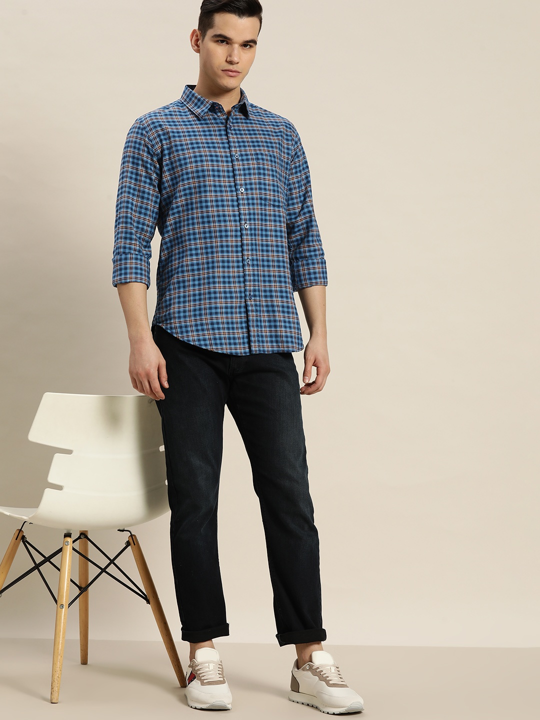 

INVICTUS Pure Cotton Tartan Checked Slim-Fit Casual Shirt, Blue
