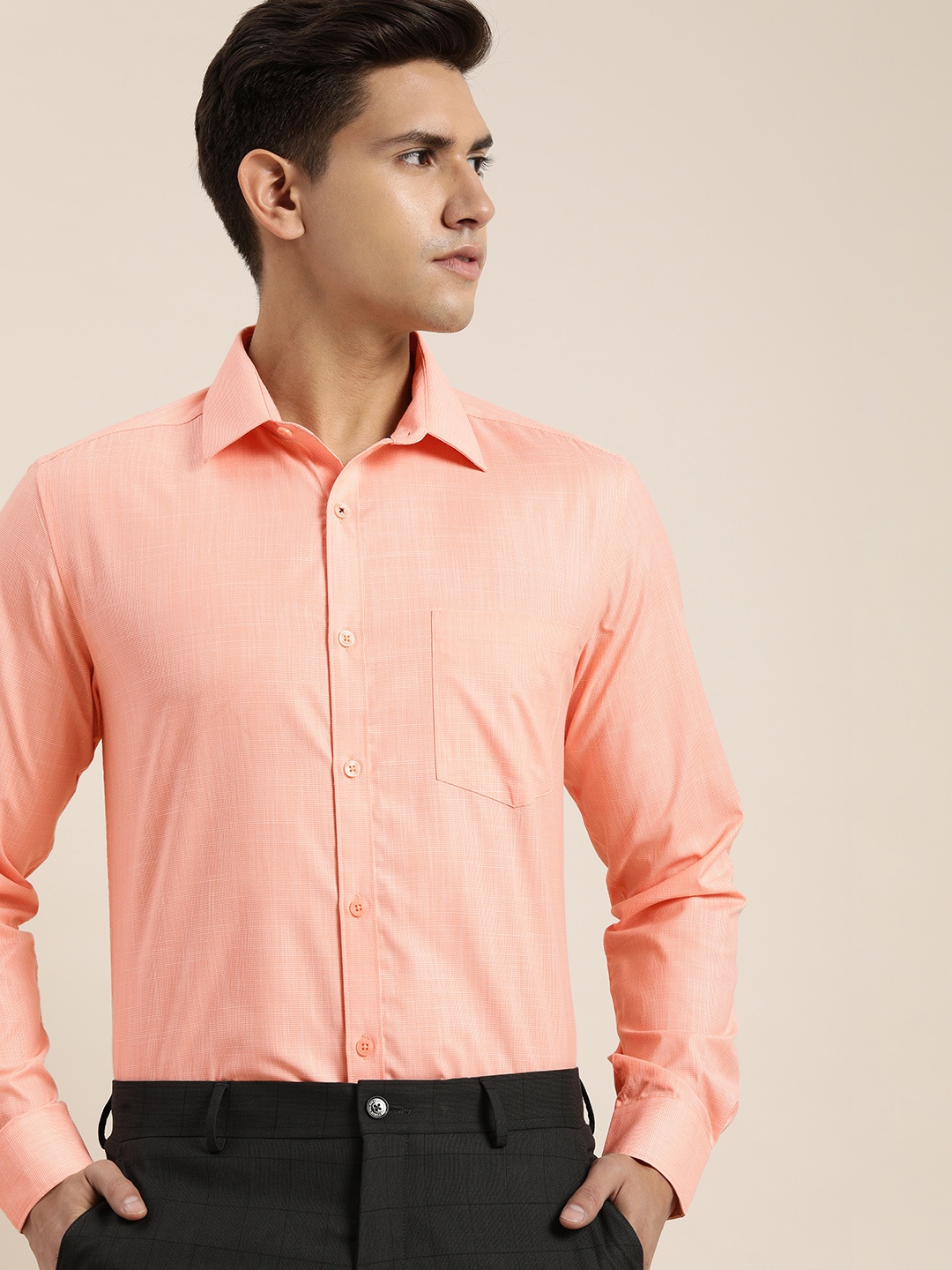 

INVICTUS Men Slim Fit Micro Checks Checked Formal Shirt, Orange