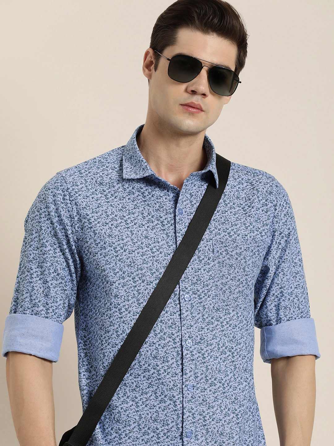 

INVICTUS Slim Fit Floral Printed Pure Cotton Casual Shirt, Blue