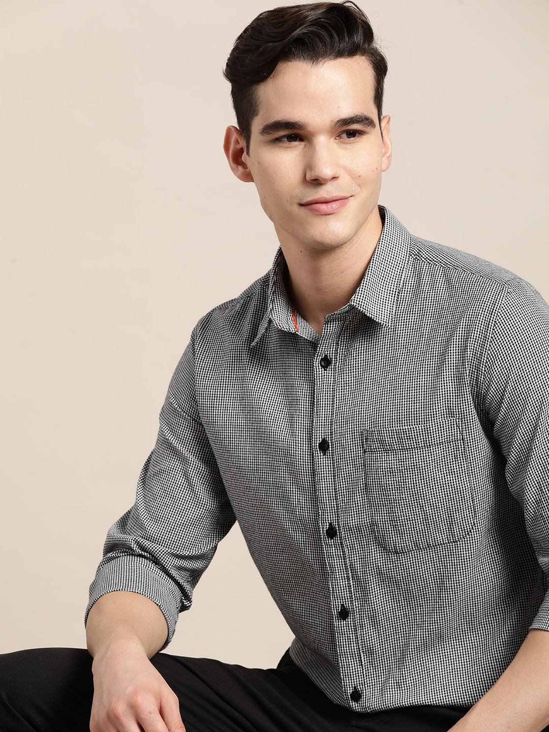 

INVICTUS Slim Fit Micro Checked Casual Shirt, White