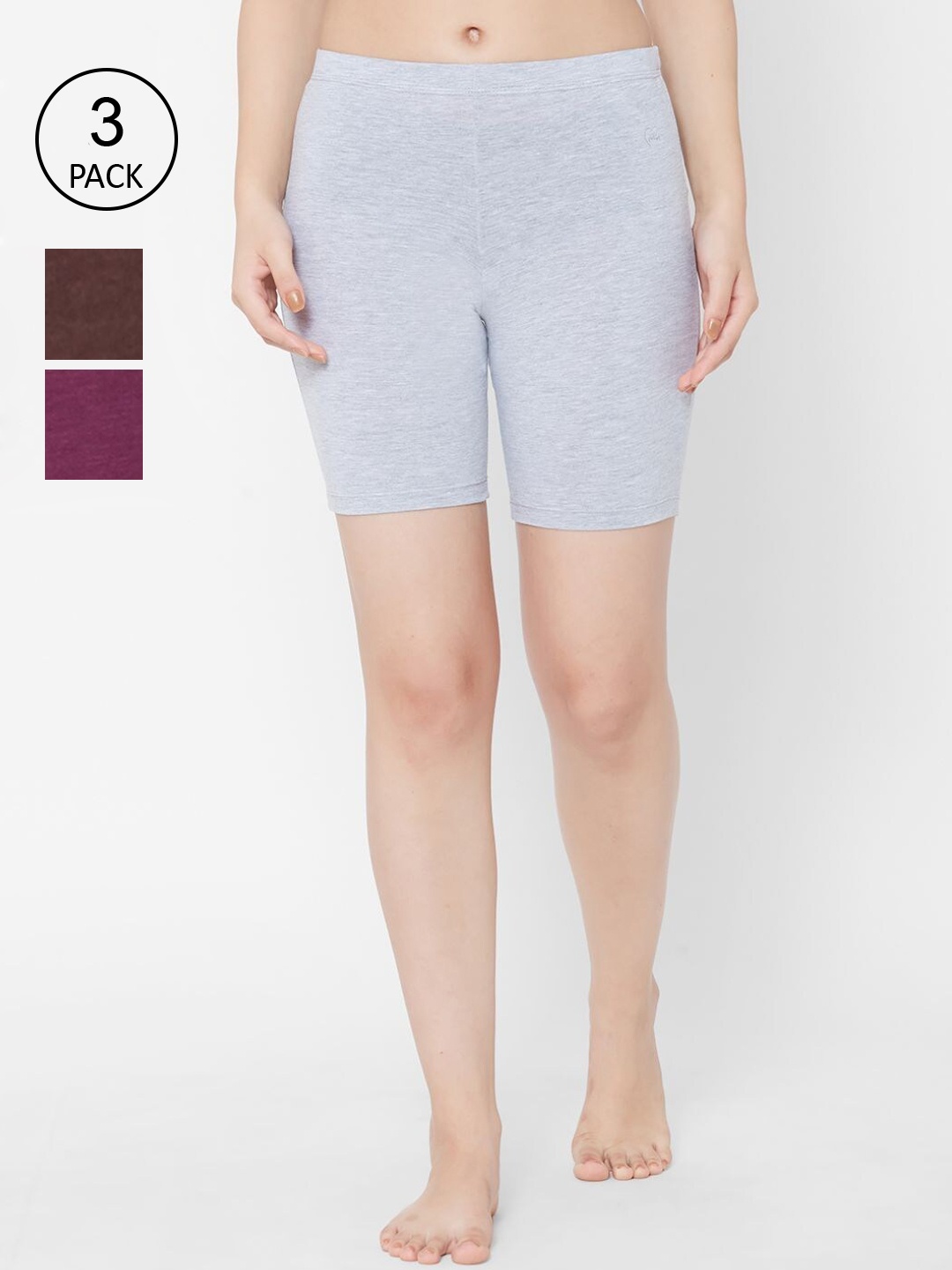 

Juliet Women Pack Of 3 Solid Pure-Cotton Boy Shorts Briefs, Grey