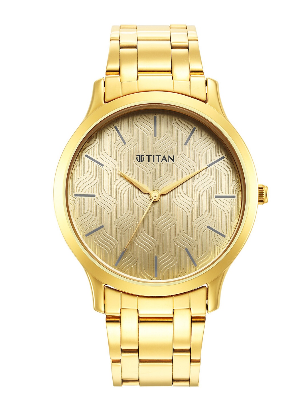 

Titan Men Yellow Brass Dial & Gold Toned Stainless Steel Bracelet Style Straps Analogue Watch 1825YM03