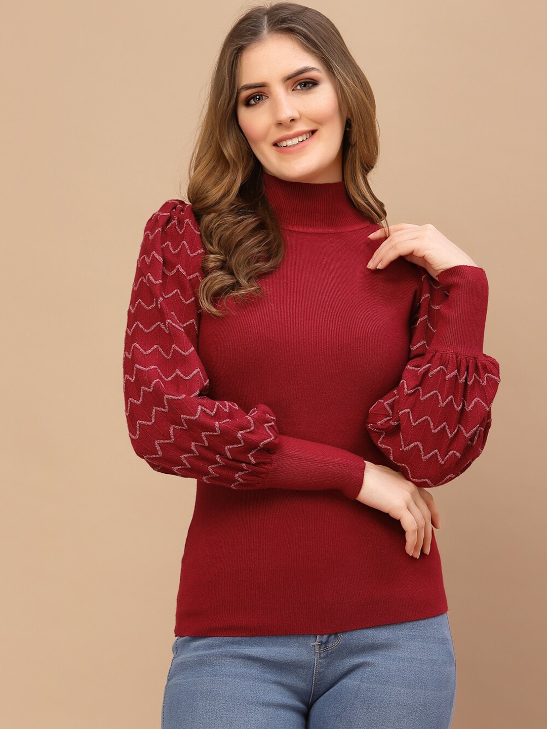 

Mafadeny Women Maroon Embroidered Pullover with Embroidered Detail