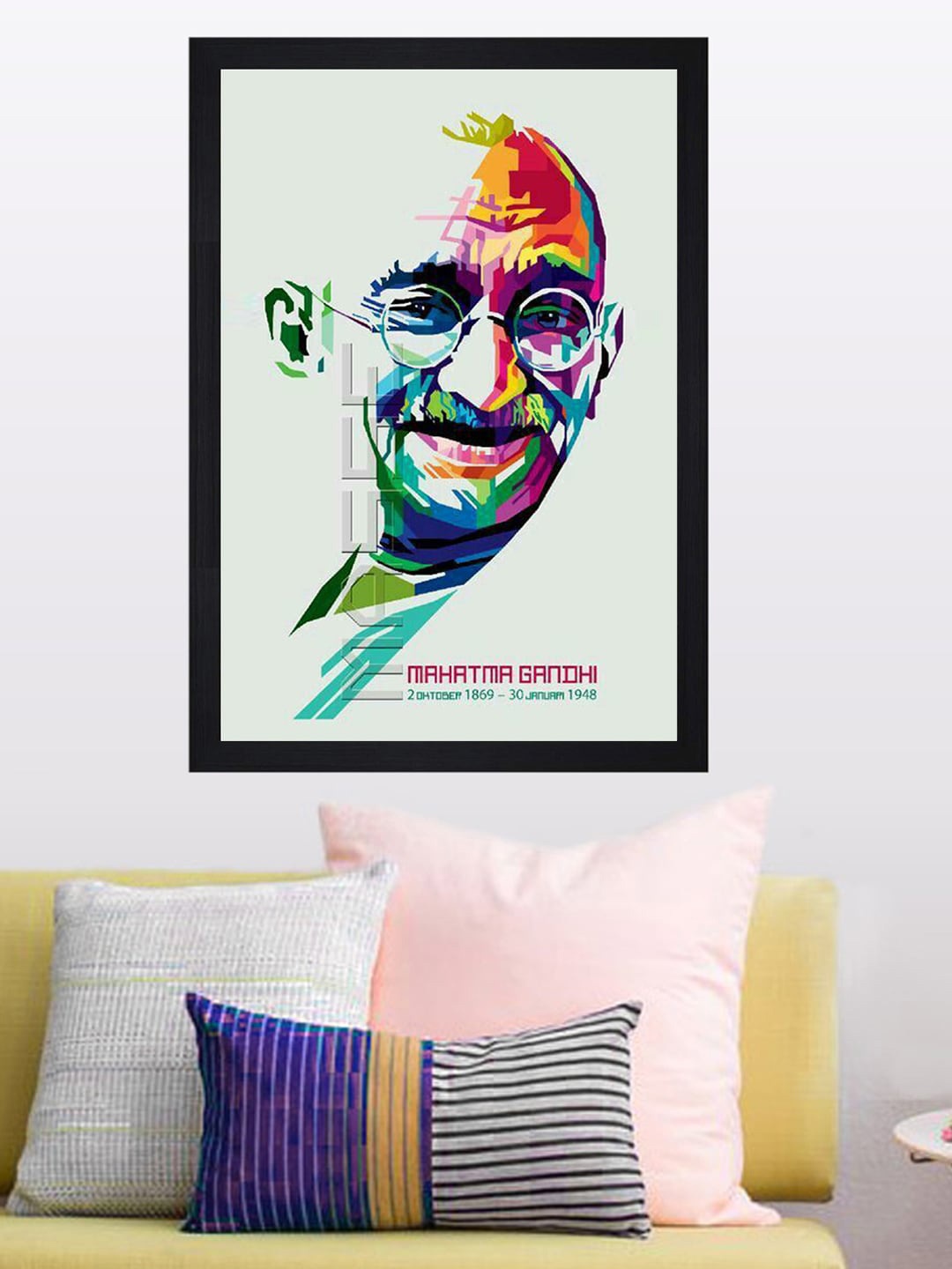 

Gallery99 Blue & Green Flag Gandhi Framed Canvas Wall Art, White