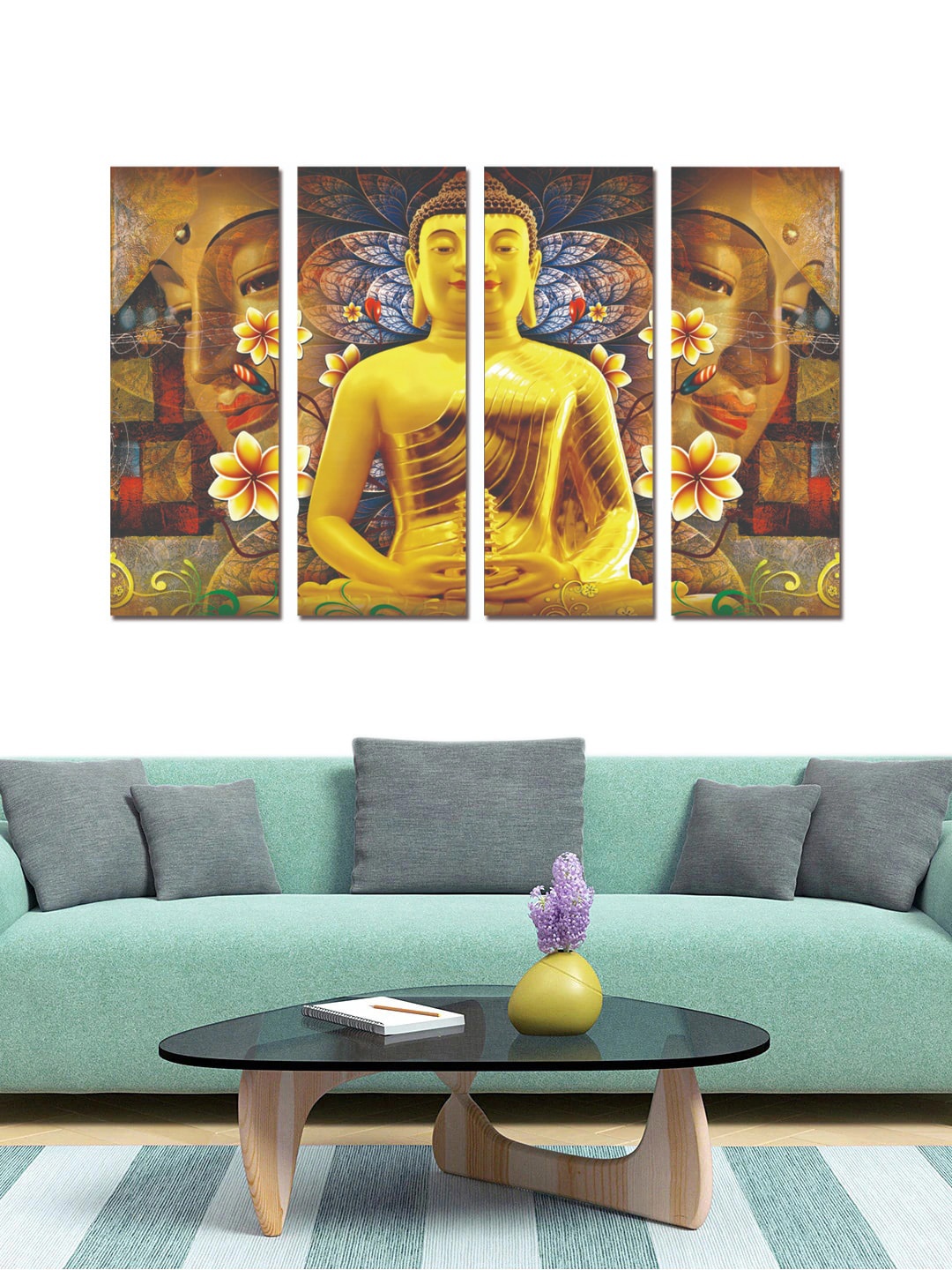 

Gallery99 Set Of 4 Yellow Lord Buddha Sitting Wall Panels