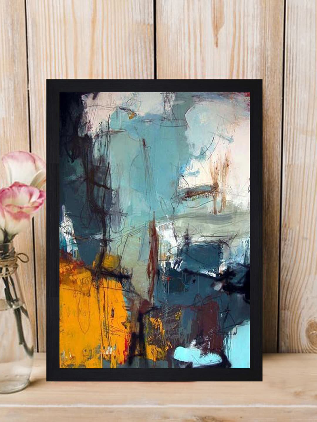 

Gallery99 Teal Blue Abstract Painting Framed Canvas Wall Art