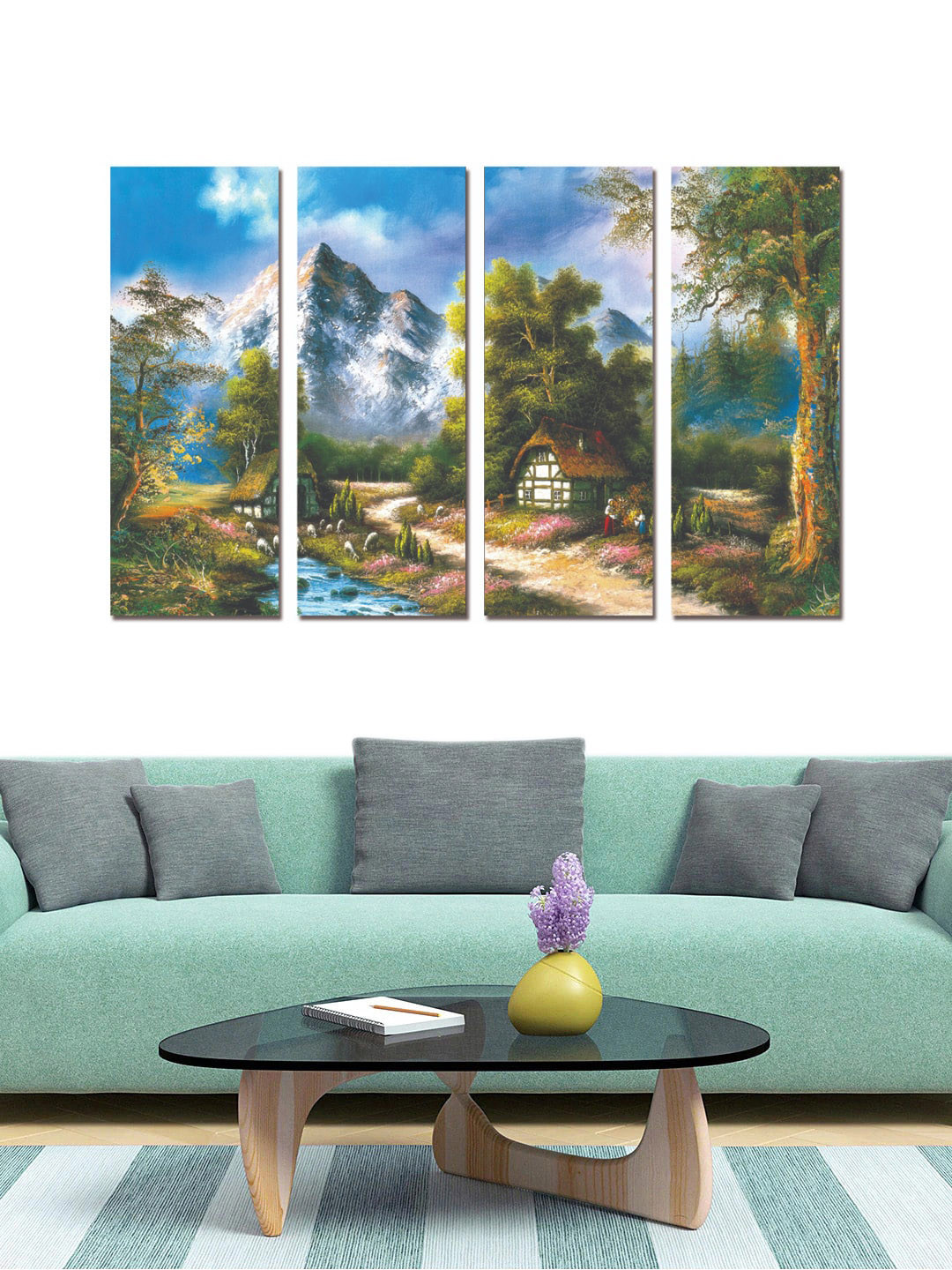 

Gallery99 Set Of 4 Natural Village Pinewood High Quality Panels Wall Art, Green