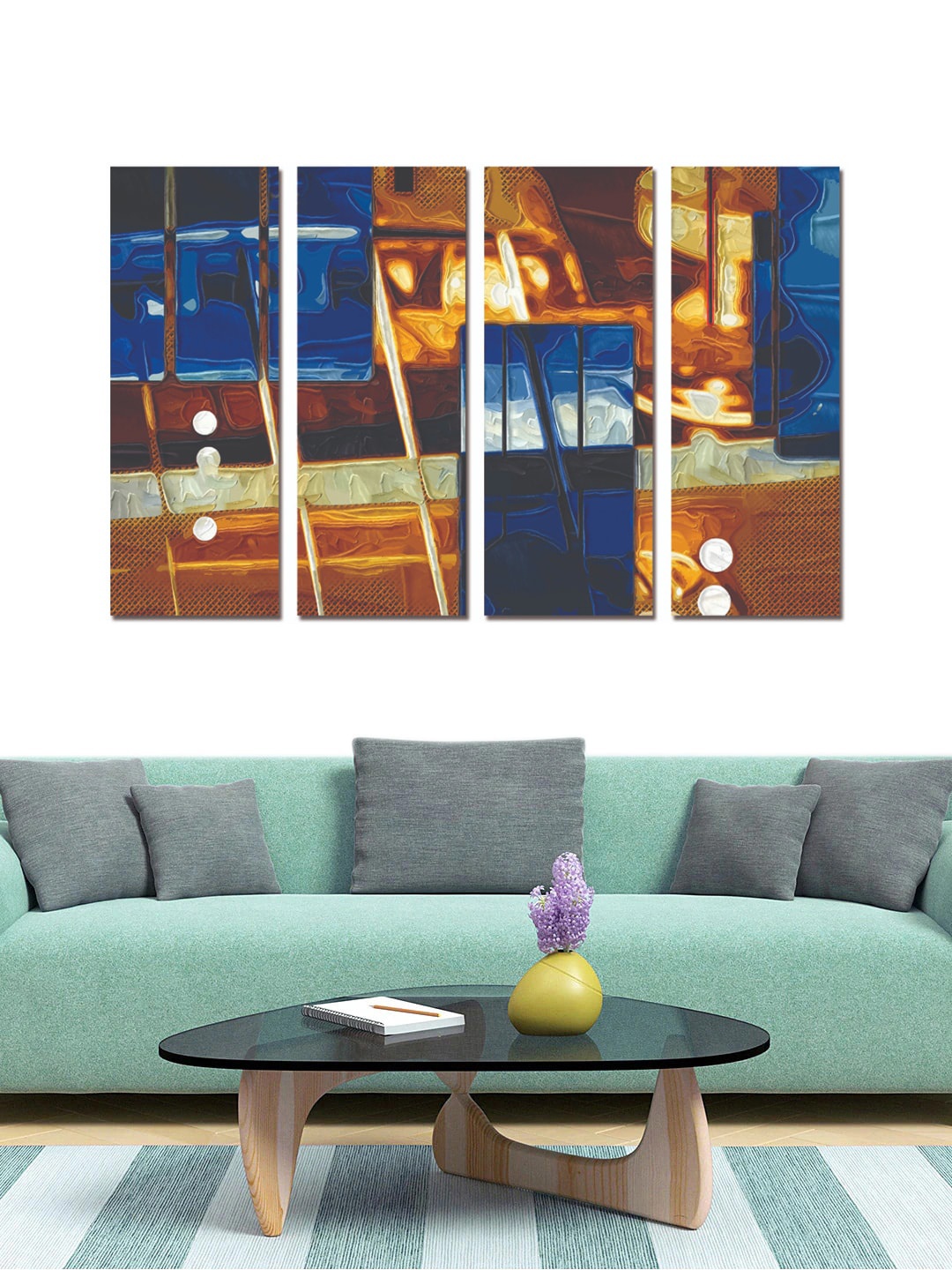 

Gallery99 Set Of 4 Blue & Gold-Colored Painted Wall Art