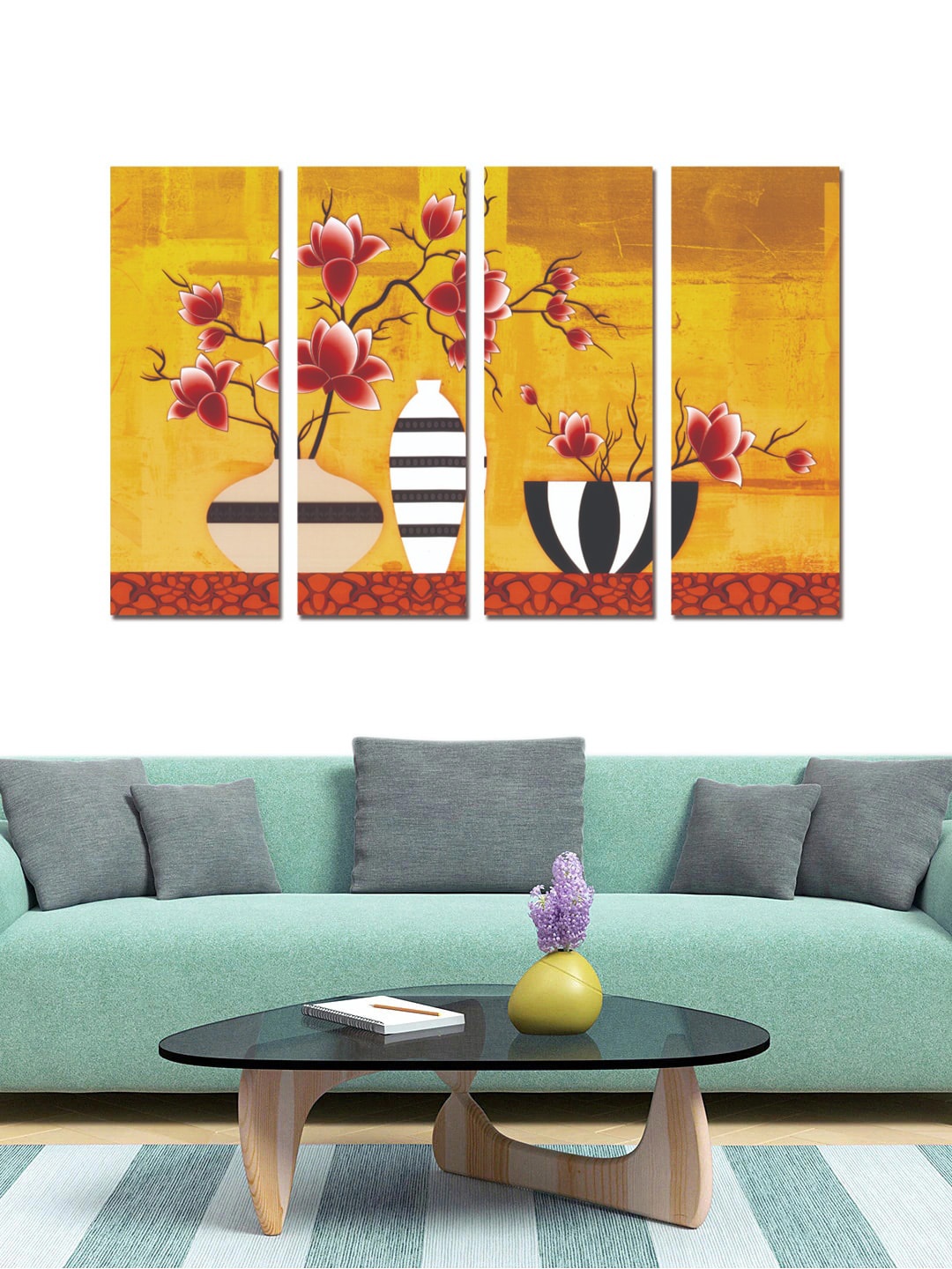 

Gallery99 Set Of 4 Yellow & Pink Lotus Flower Painted Wall Art
