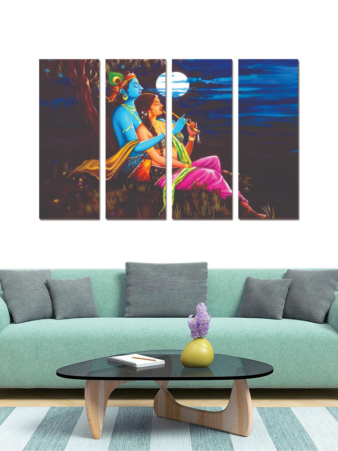 

Gallery99 Set Of 4 Blue Radha Krishnan Sitting In Moon Painted Wall Art
