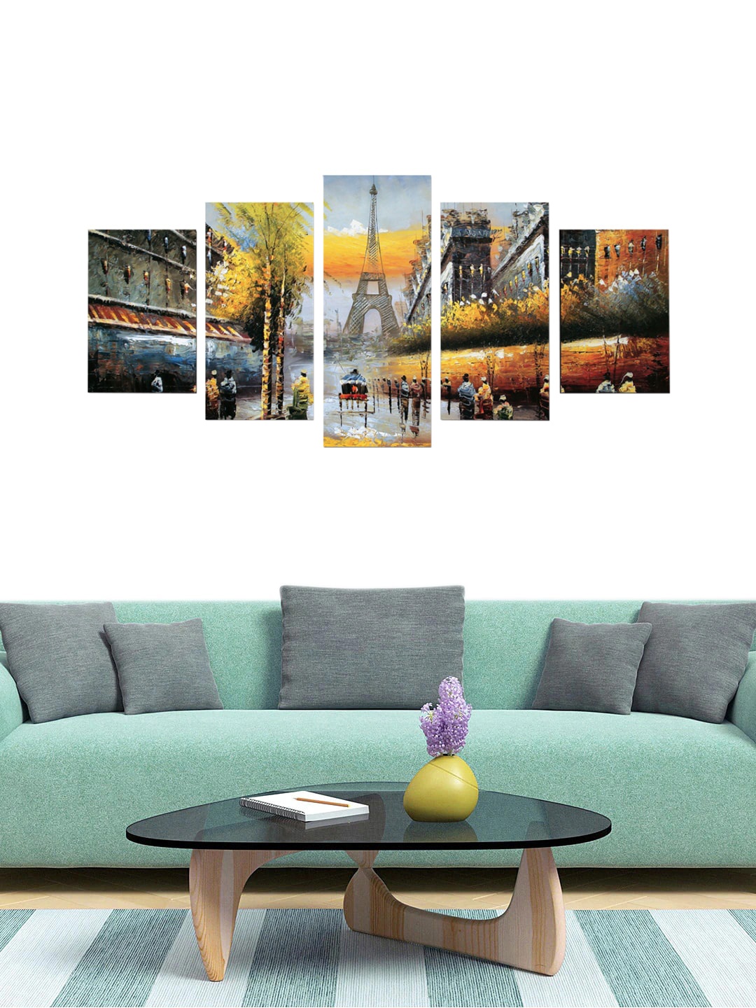 

Gallery99 Set Of 5 Yellow & Grey Eiffel Tower Street View Painting Wall Art