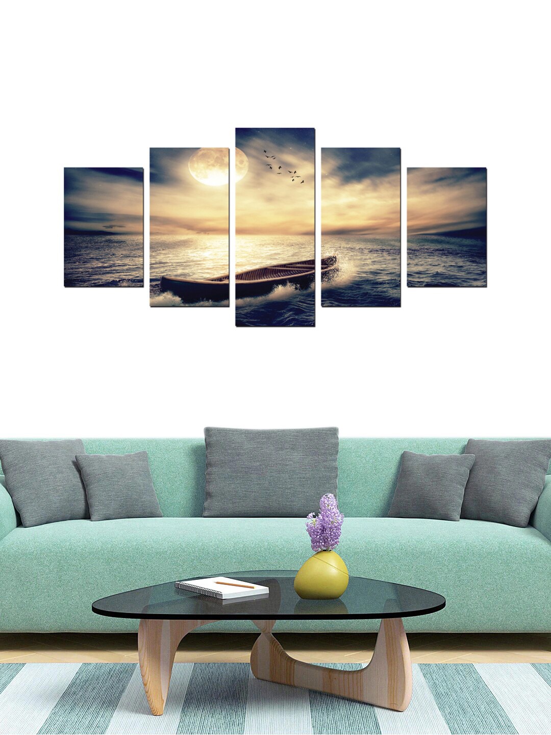 

Gallery99 Set Of 5 Middle Of Ocean Pinewood High Quality Painting Wall Art, Yellow