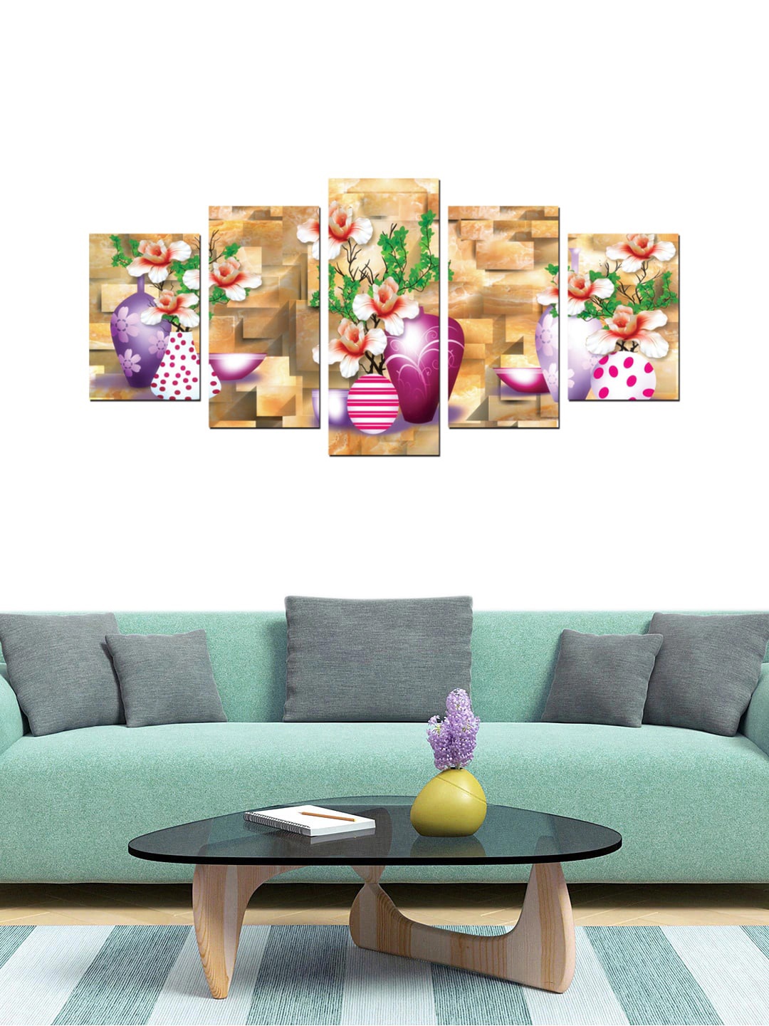 

Gallery99 Set Of 5 Purple & Beige Printed Framed Wall Art