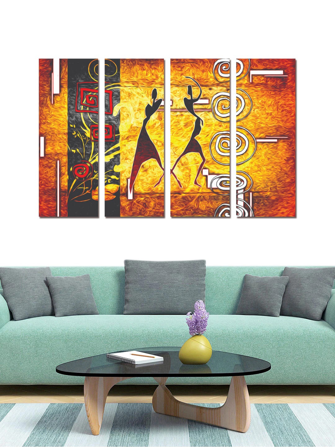 

Gallery99 Set Of 4 Yellow Abstract Tribal Dance Wall Art