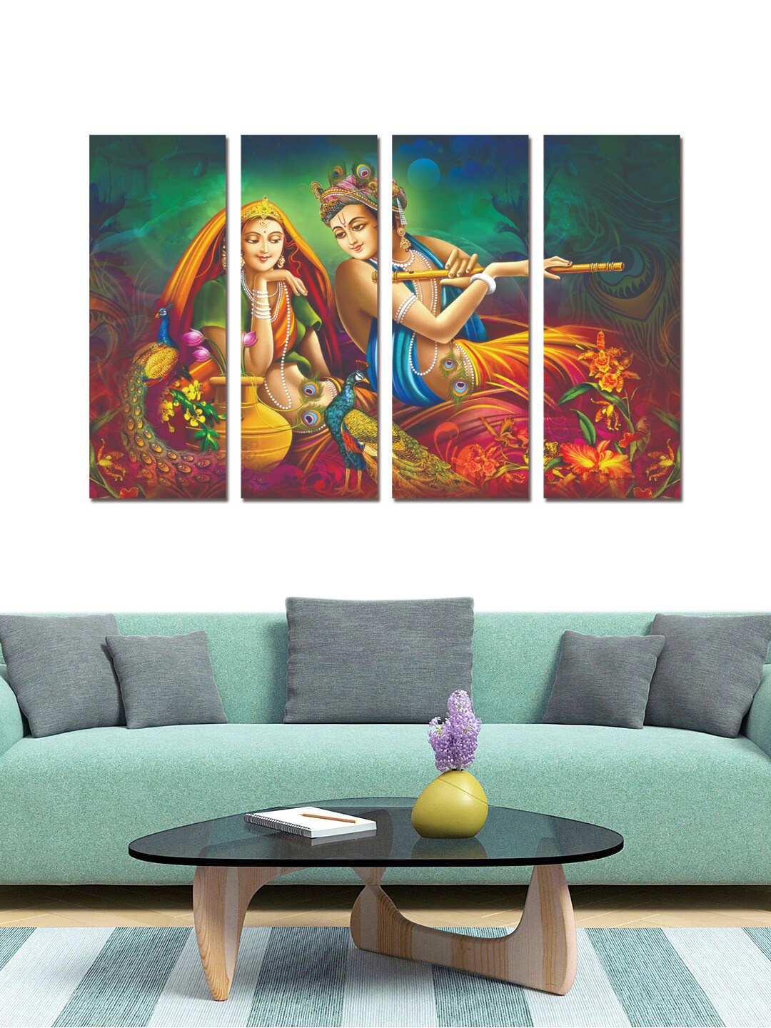 

Gallery99 Set Of 4 Pink & Green Radha Krishna Painted Wall Art