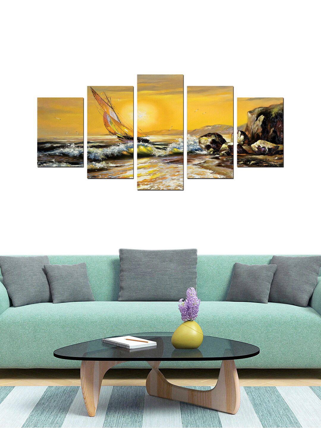 

Gallery99 Set Of 5 Yellow & Beige Printed Framed Wall Painting