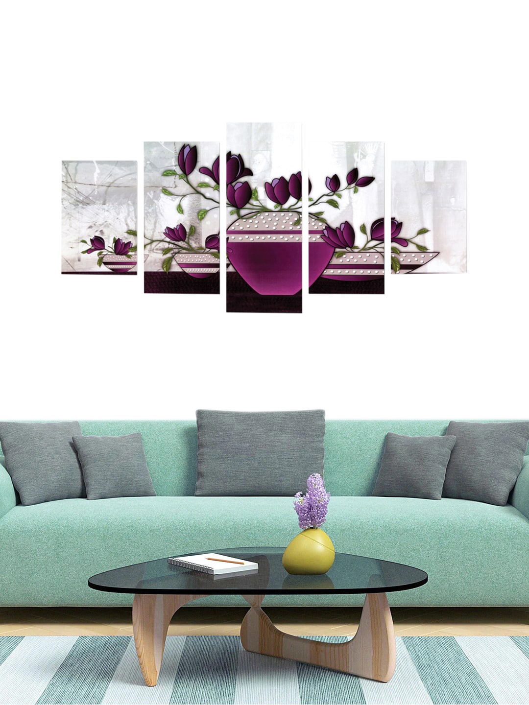 

Gallery99 Set Of 5 Purple Floral Pinewood Wall Art