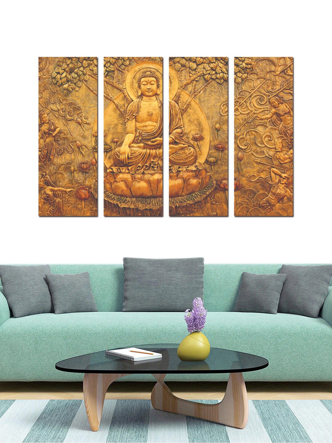 

Gallery99 Set Of 4 Brown Lord Buddha Peace Of Mind Painting Wall Art