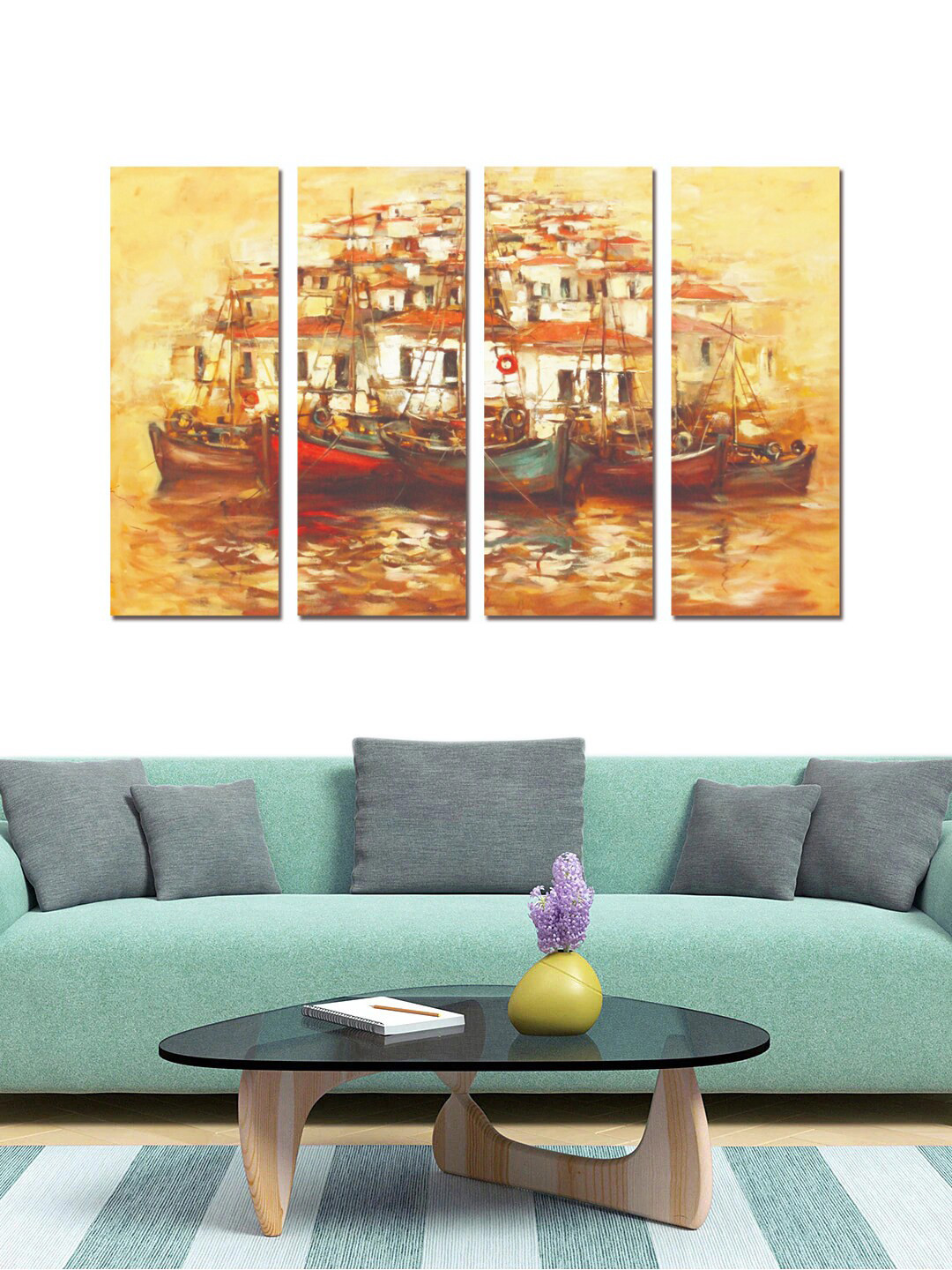 

Gallery99 Set Of 4 Brown Boat, Sea & Town Painting Wall Art