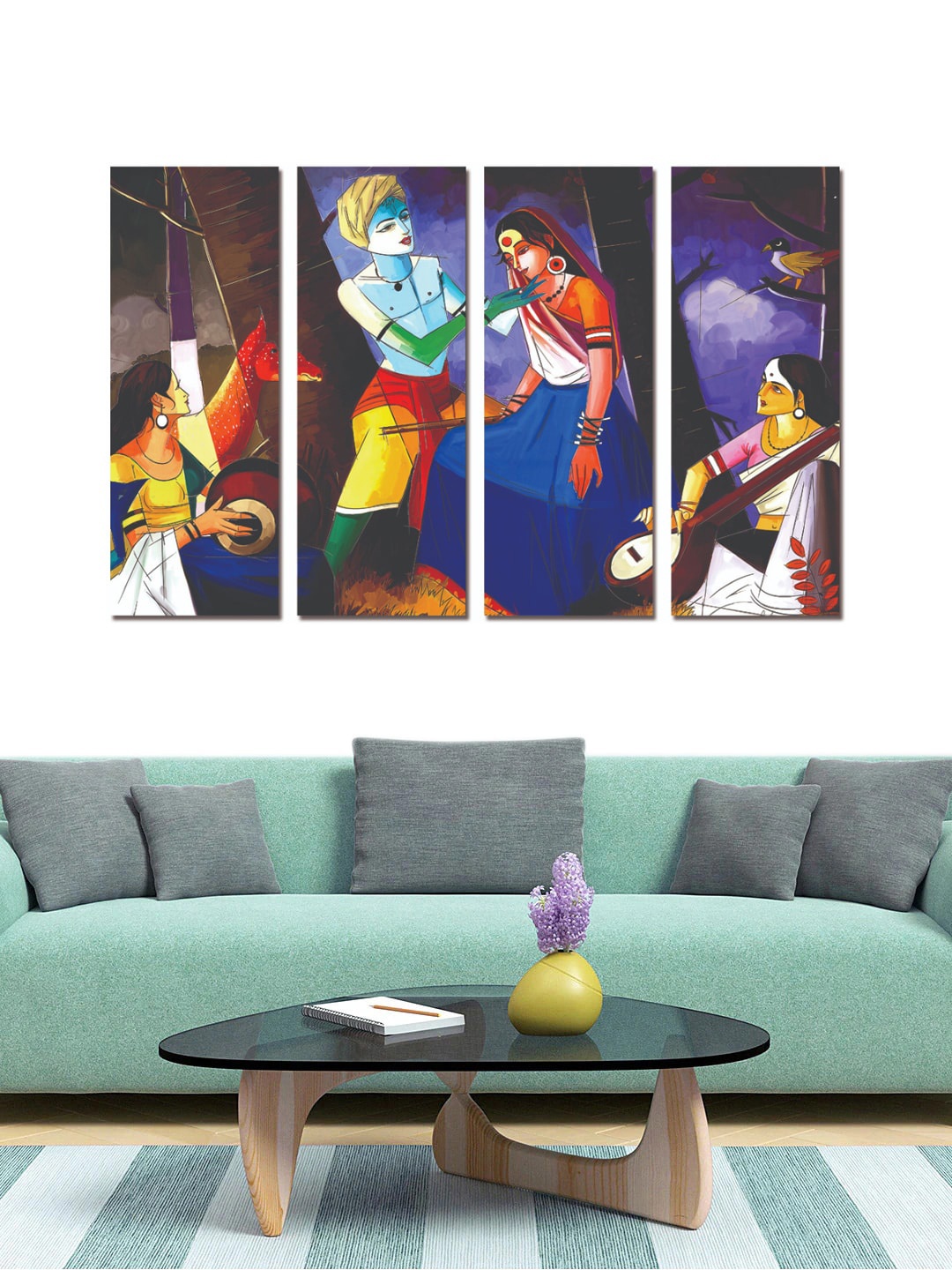 

Gallery99 Set Of 4 Blue Love Couple Radha Krishna Painting Wall Art