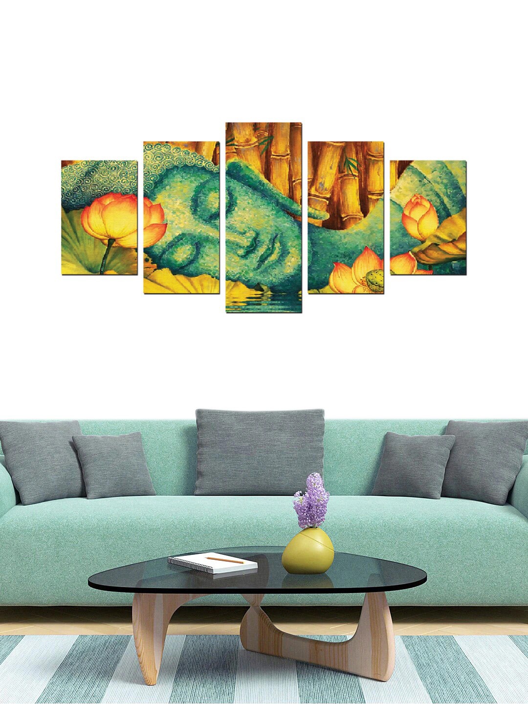 

Gallery99 Set Of 5 Green Sleeping Buddha Painting Wall Art