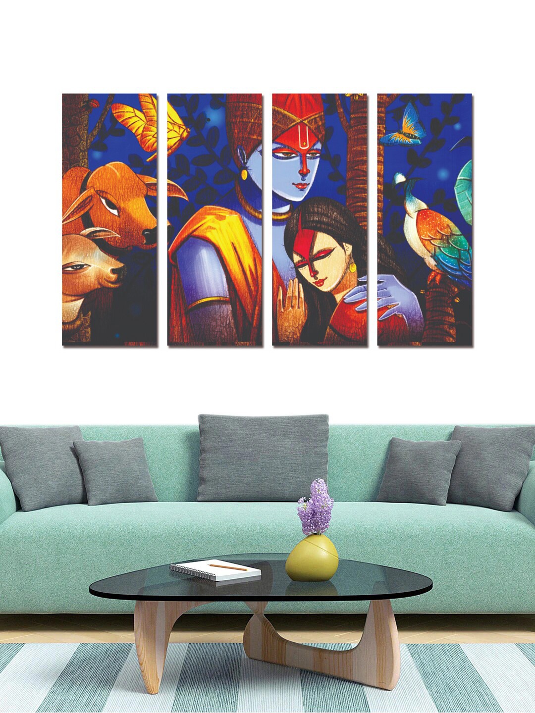 

Gallery99 Set Of 4 Blue Shree Radhey Krishna Painting Wall Art