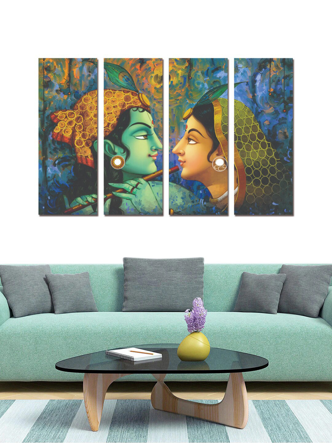 

Gallery99 Set Of 4 Blue Radha Krishna Painting Wall Art