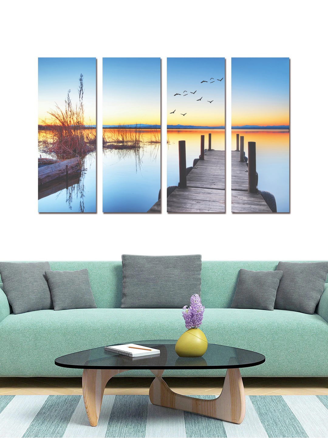 

Gallery99 Set of 4 Blue Abstract Painting Framed Canvas Wall Art