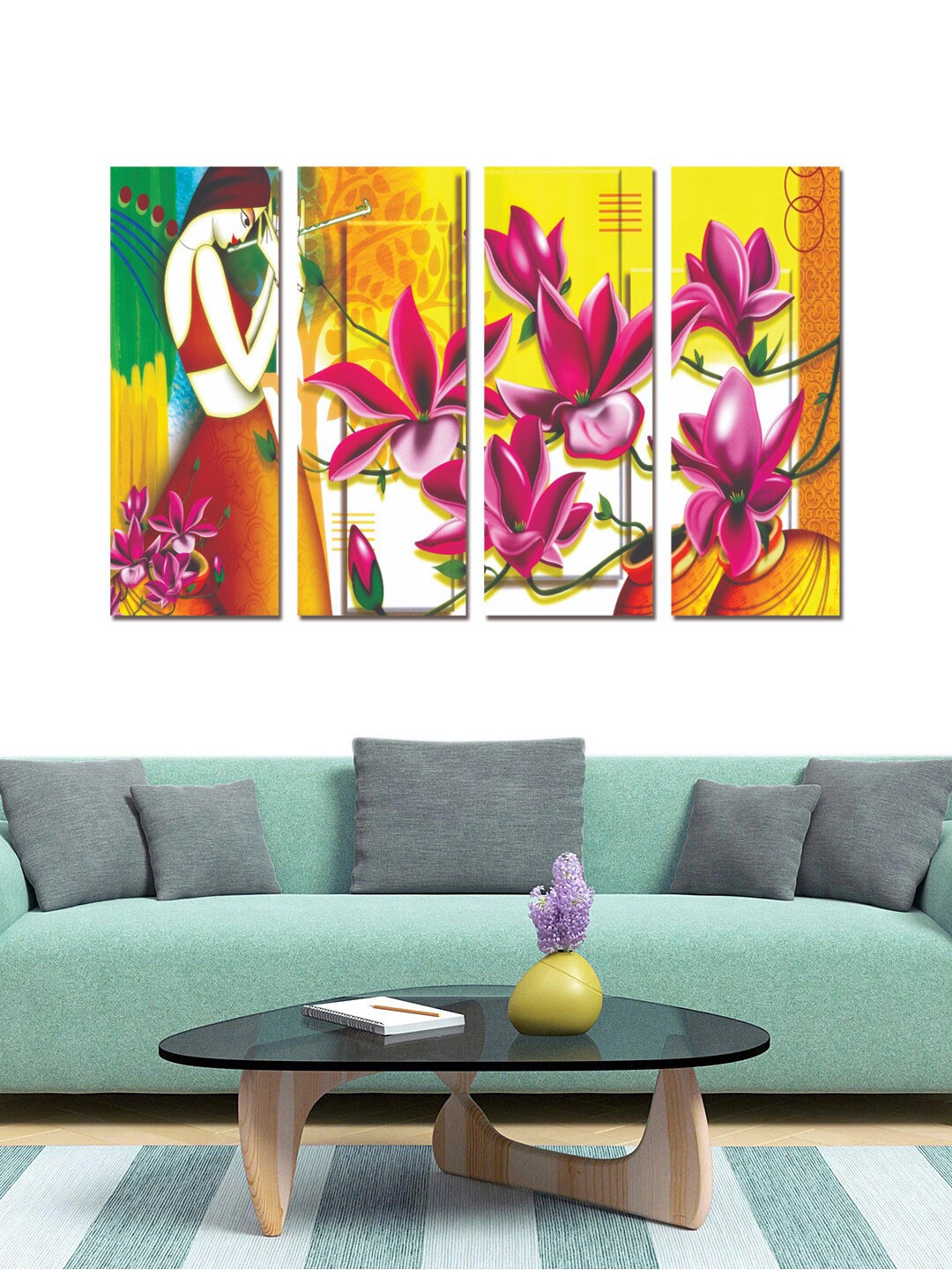 

Gallery99 Set Of 4 Multi-Coloured Abstract Girl In Flowers Painting Wall Art