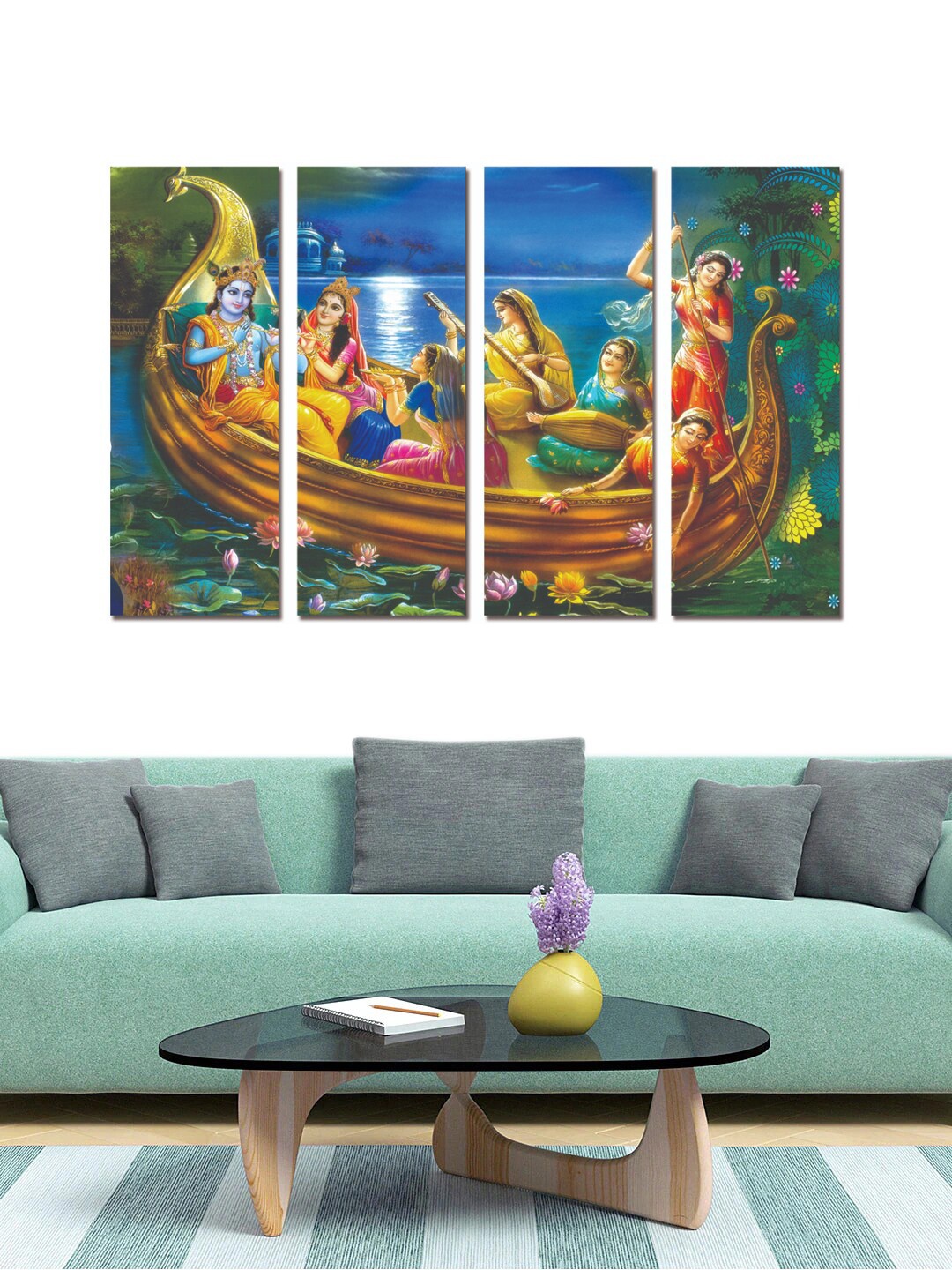 

Gallery99 Set Of 4 Blue & Brown Religious Radha Krishna Painting Wall Art