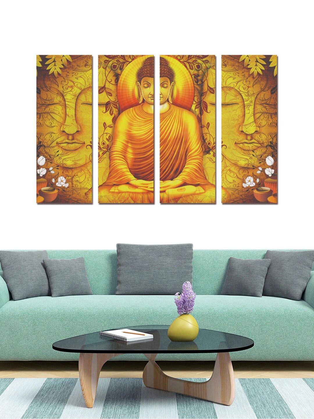 

Gallery99 Set Of 4 Yellow Buddha Head In Meditation Pose Painting Wall Art
