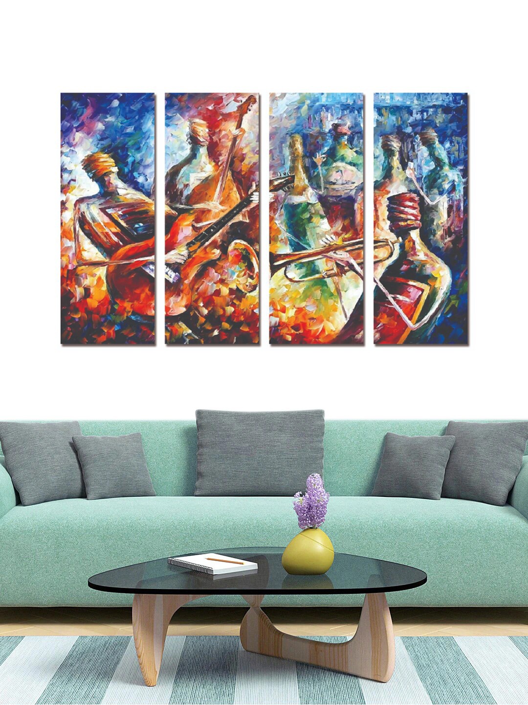 

Gallery99 Set Of 4 Blue & Red Abstract Musicians Playing Instruments Painting Wall Art